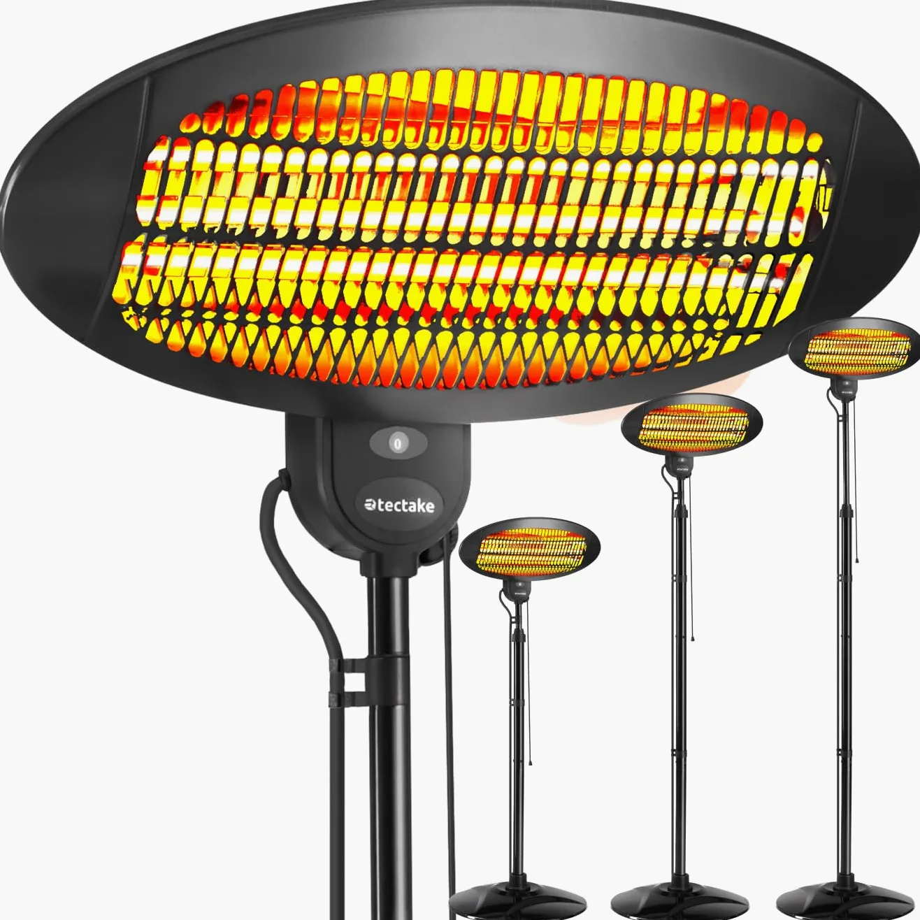 Tectake Calefactor por Infrarrojos Exterior, 3 Niveles de Potencia, Ajustable en Altura, Protección Antivuelco, Negro
