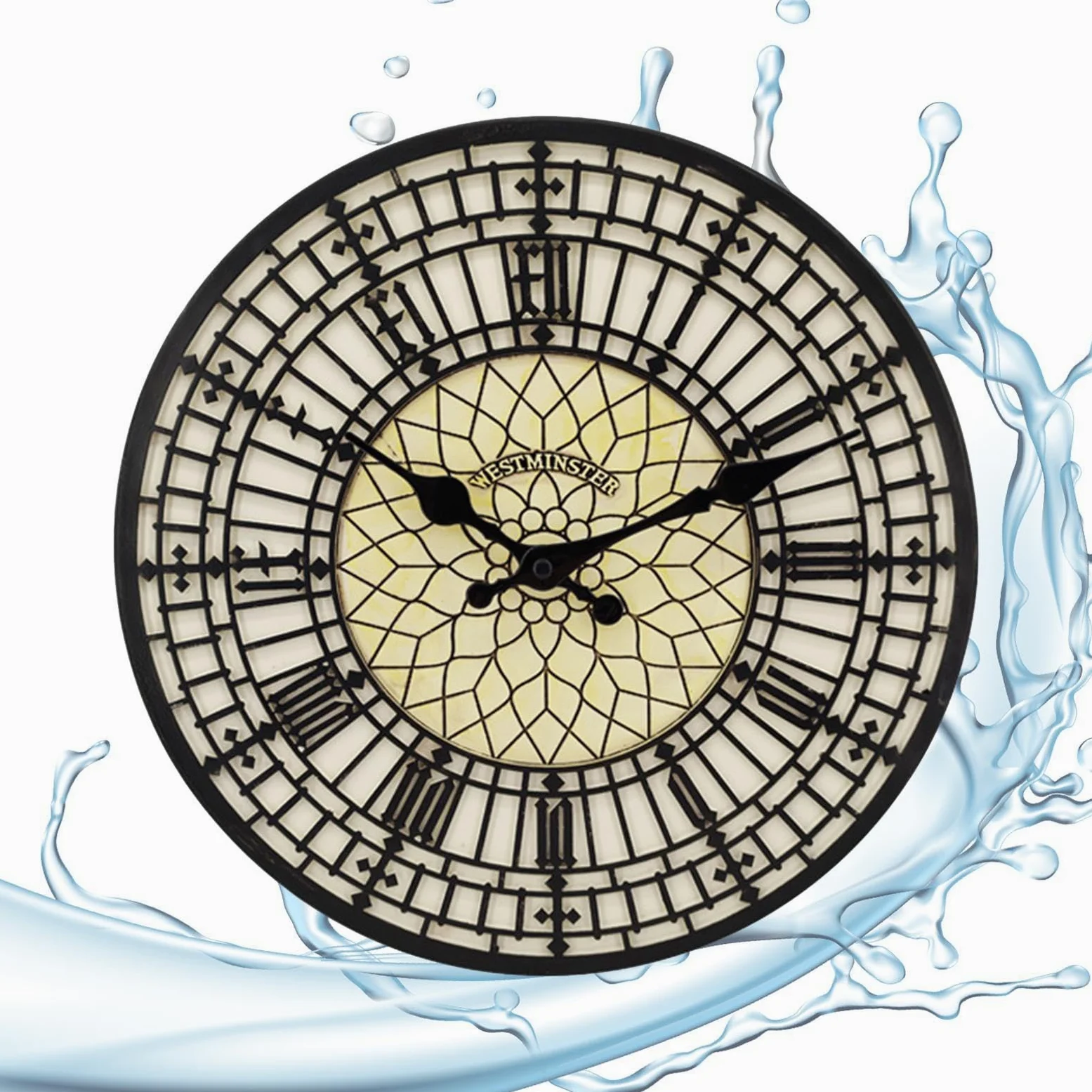 Reloj de pared resina números romanos exterior grande resistente intemperie transparente para patio piscina
