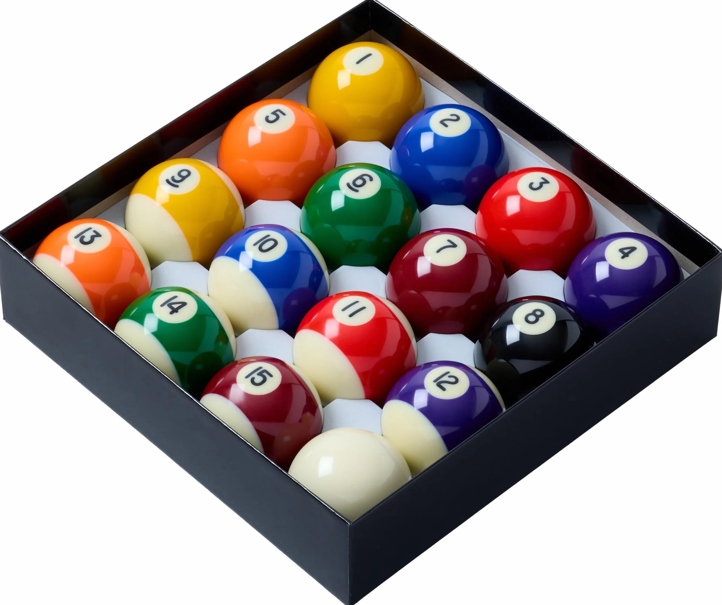 Juego de Billar PowerGlide 16 Bolas Torneo Puntos Rayas Rojo Amarillo 1 7/8 2 2 1/4 Pulgadas Caja