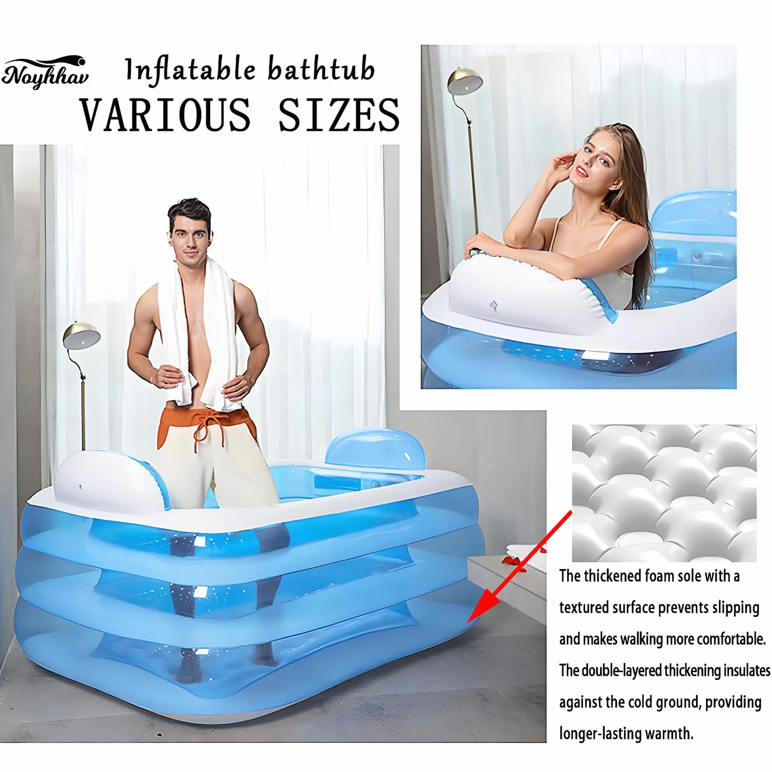 Bañera Inflable de Hidromasaje para Adultos - Piscina Hinchable Plegable de PVC - Barril de Baño de Playa Doble Con Bomba de Pie (160 * 115 * 55cm)