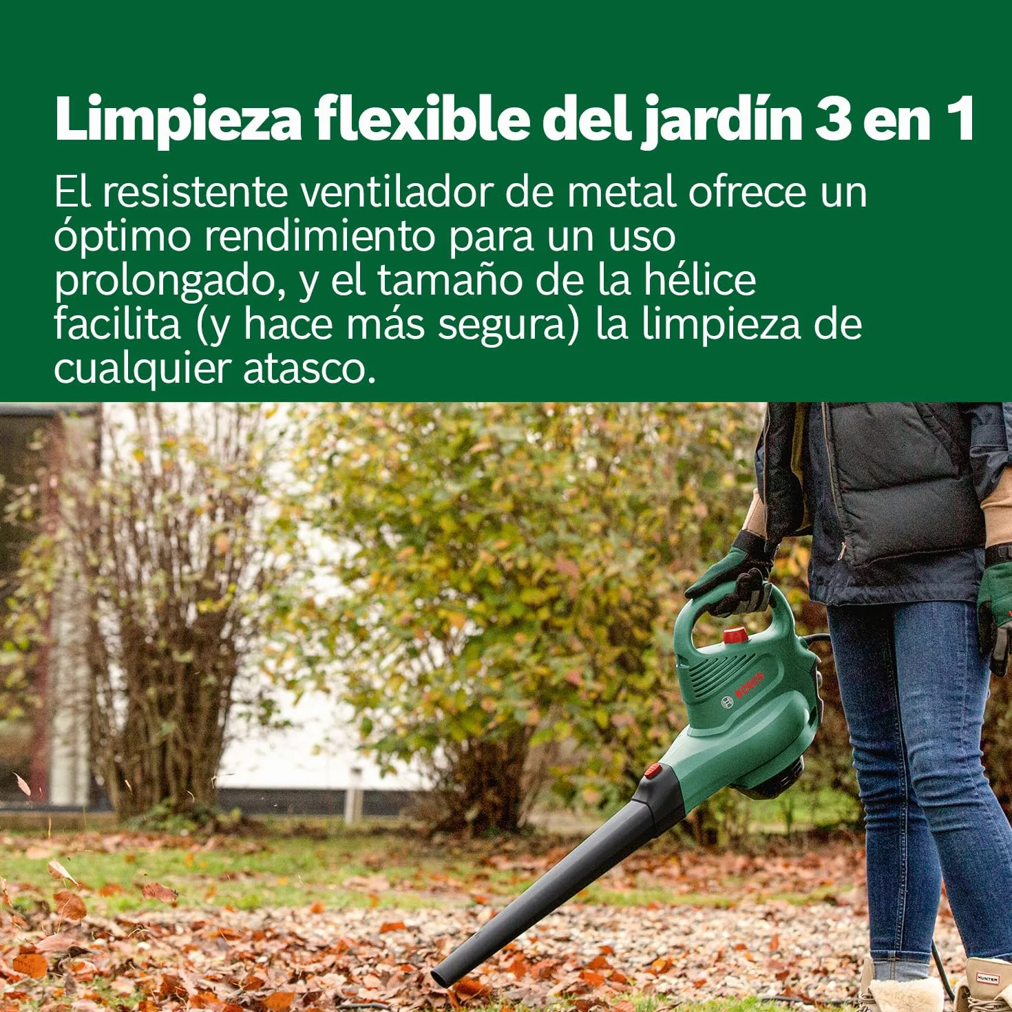 Bosch aspirador y soplador de hojas eléctrico UniversalGardenTidy 3000 (3000 W, bolsa colectora de 50 l, velocidad variable, para soplar, aspirar y triturar las hojas, en caja)