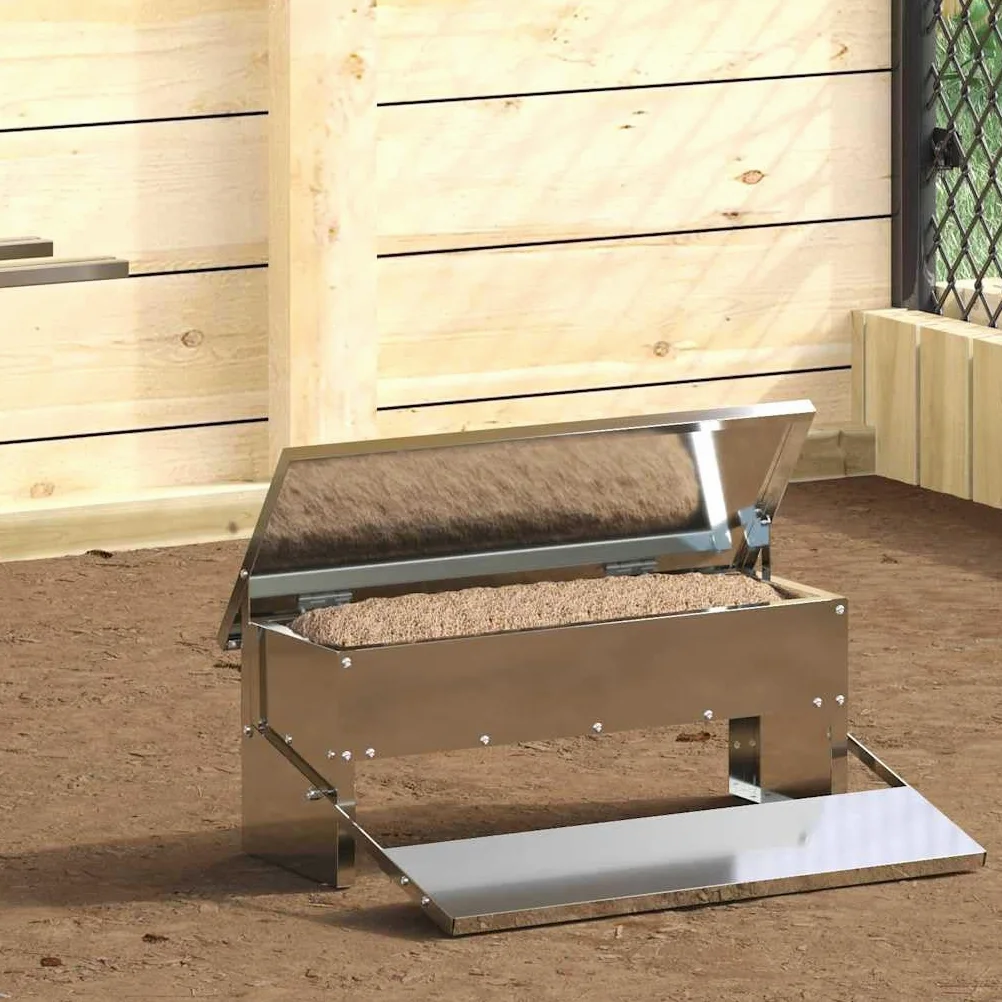 Comedero para gallinas de acero galvanizado, 48,5 x 39,5 x 19 cm, resistente a la intemperie, con distribución automática de alimentos para alimentación eficiente de aves de corral en