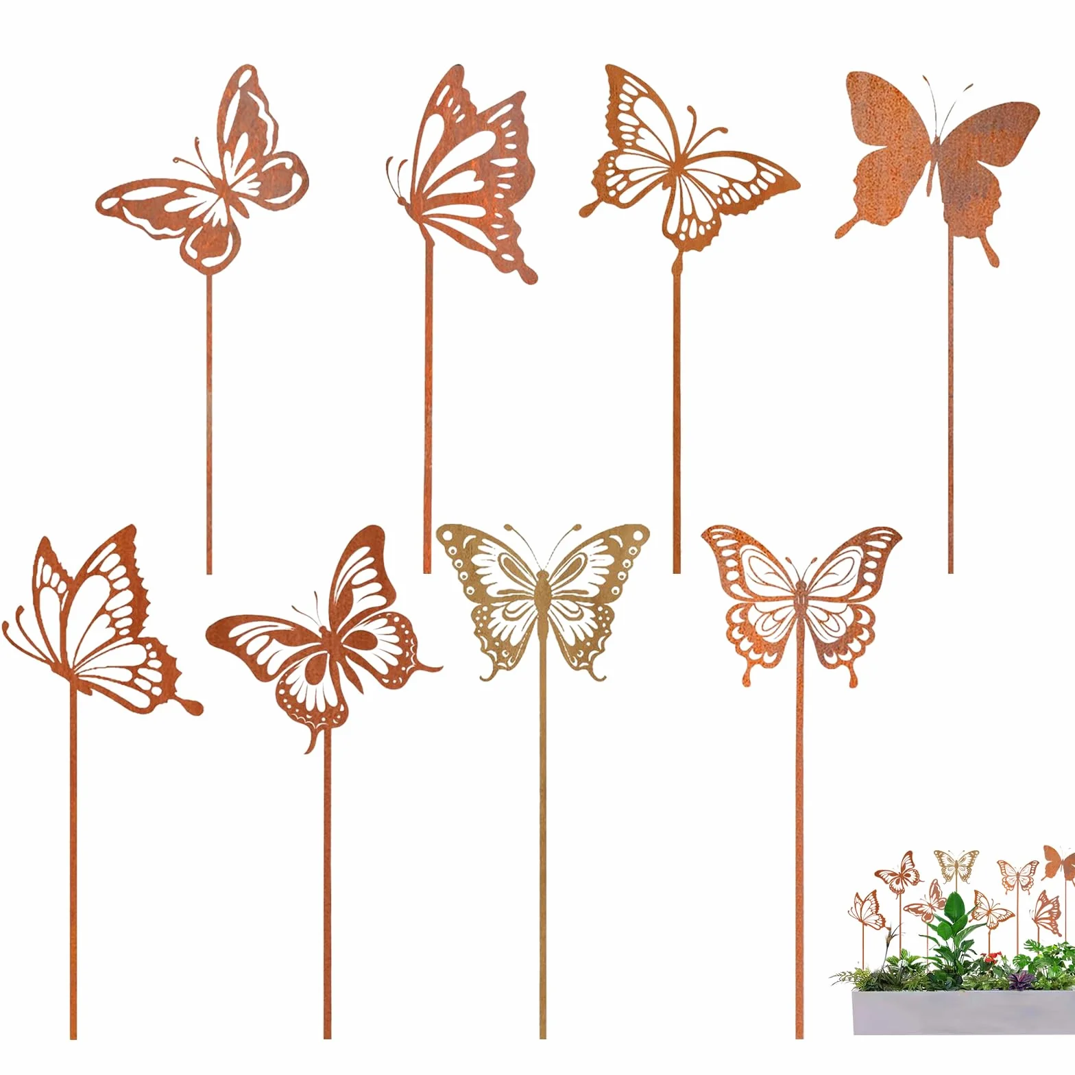8 Piezas Estacas De Jardín De Mariposa En Metal, Decoración Exterior Resistente A La Intemperie para Primavera, Verano Y Otoño, Ideal para Balcón, Terraza Y Parterre