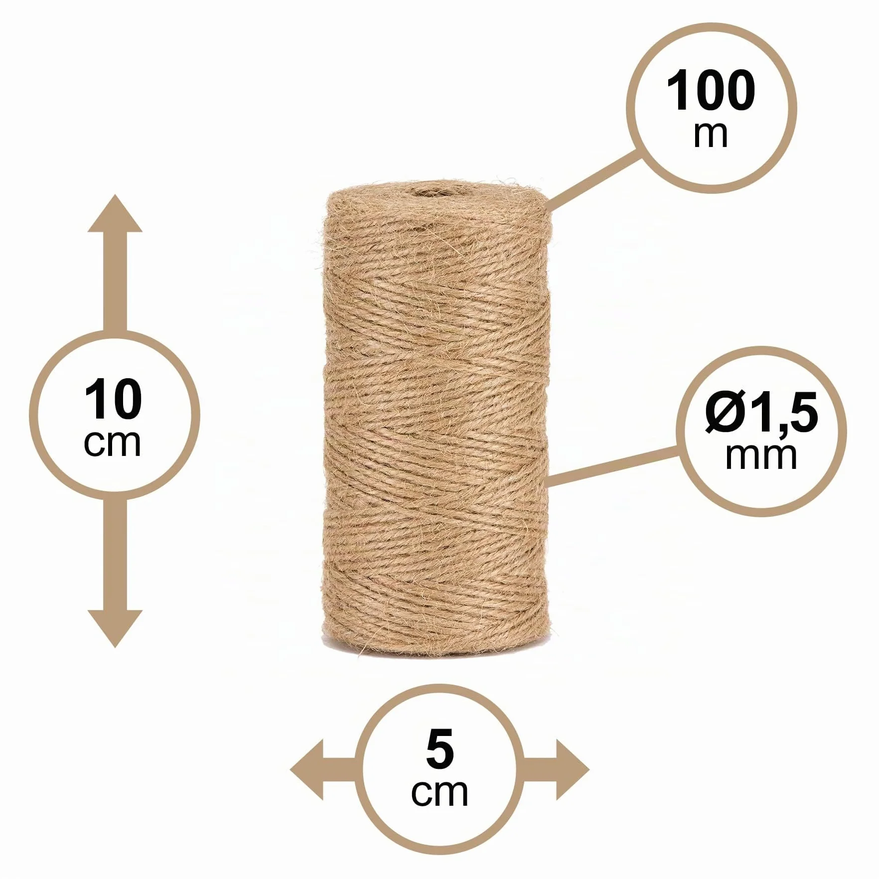 Cordeline Cordeline - Cuerda de Yute Natural, diámetro de 1,5 mm ± 100 m para jardinería, Bricolaje, Actividades manuales BJN100, Natural