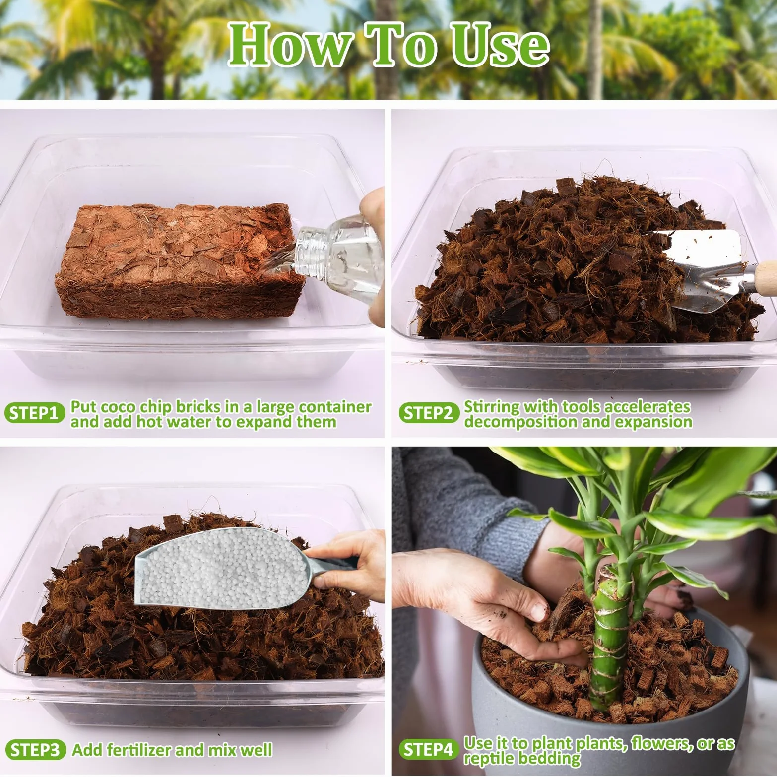 Riare Sustrato de chips de coco para plantas, sustrato de coco de alta expansión, mantillo de cáscara de coco para flores de jardín, hierbas, plantación (2)