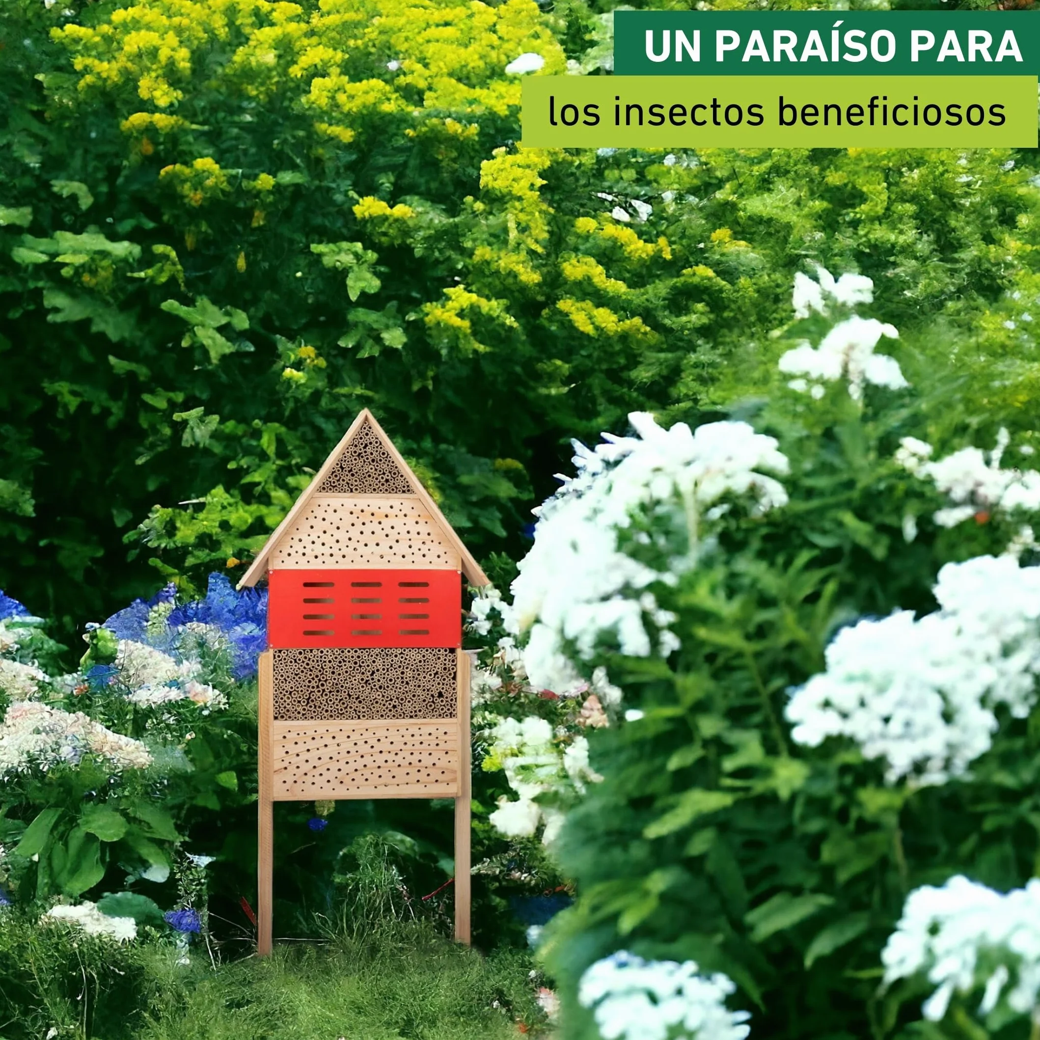 Windhager Hotel de Insectos High-Rise - Madera y bambú - Hotel de Abejas, casa de Insectos - casa de Insectos para Abejas, Mariquitas y crisopas - Hotel de Abejas con Patas de Madera