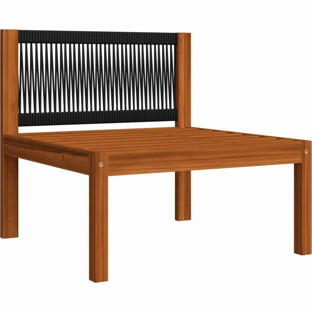 Hothingwell - Salón de jardín de 4 piezas, madera acacia crema cuerda | Respaldo de cuerda trenzada, pino macizo duradero, diseño modular, cojín de goma incluido