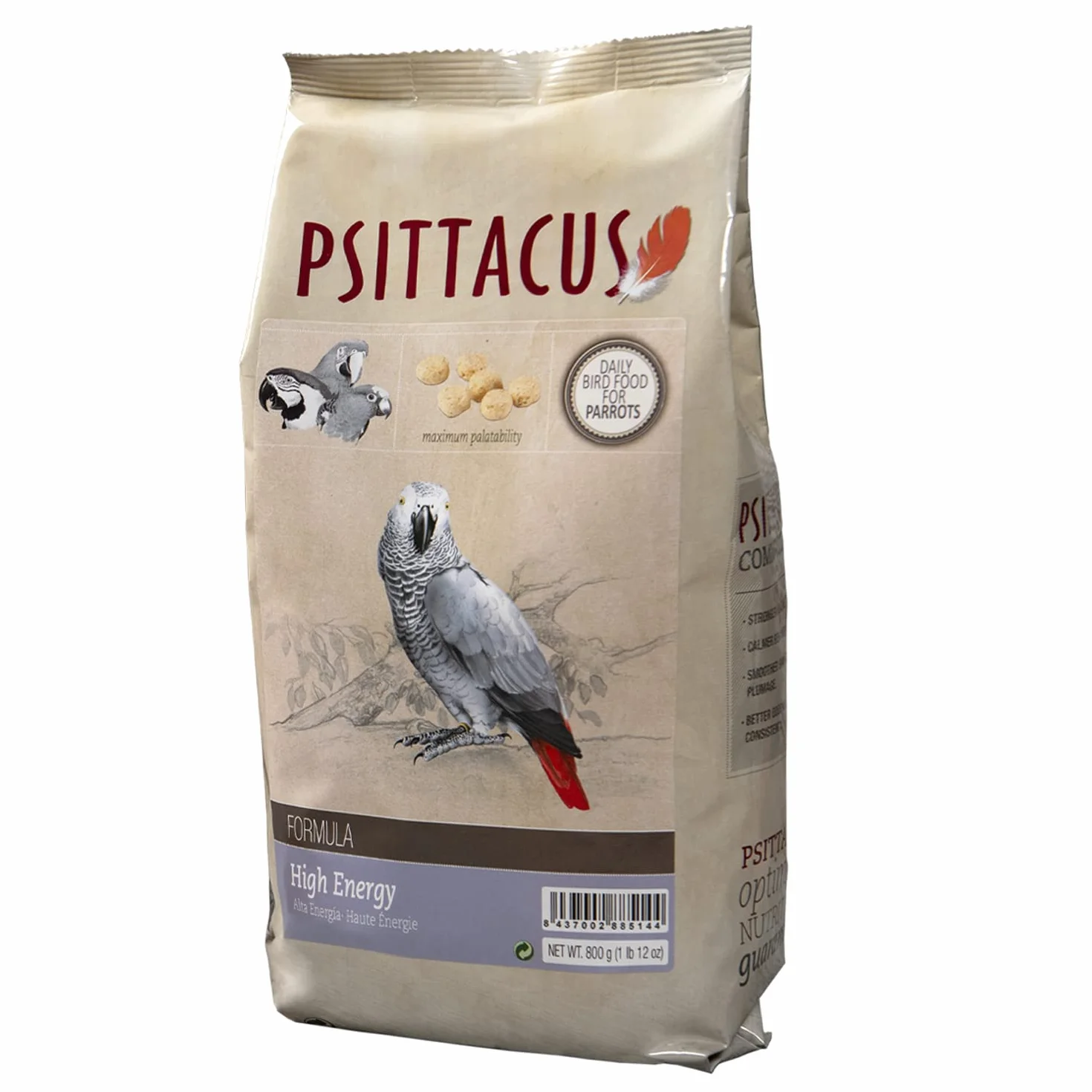 Psittacus High Energy 800 g | Pienso Completo para Yacos, Guacamayos y Otros Loros Africanos | Alimento Premium para Aves, 100% no-GMO