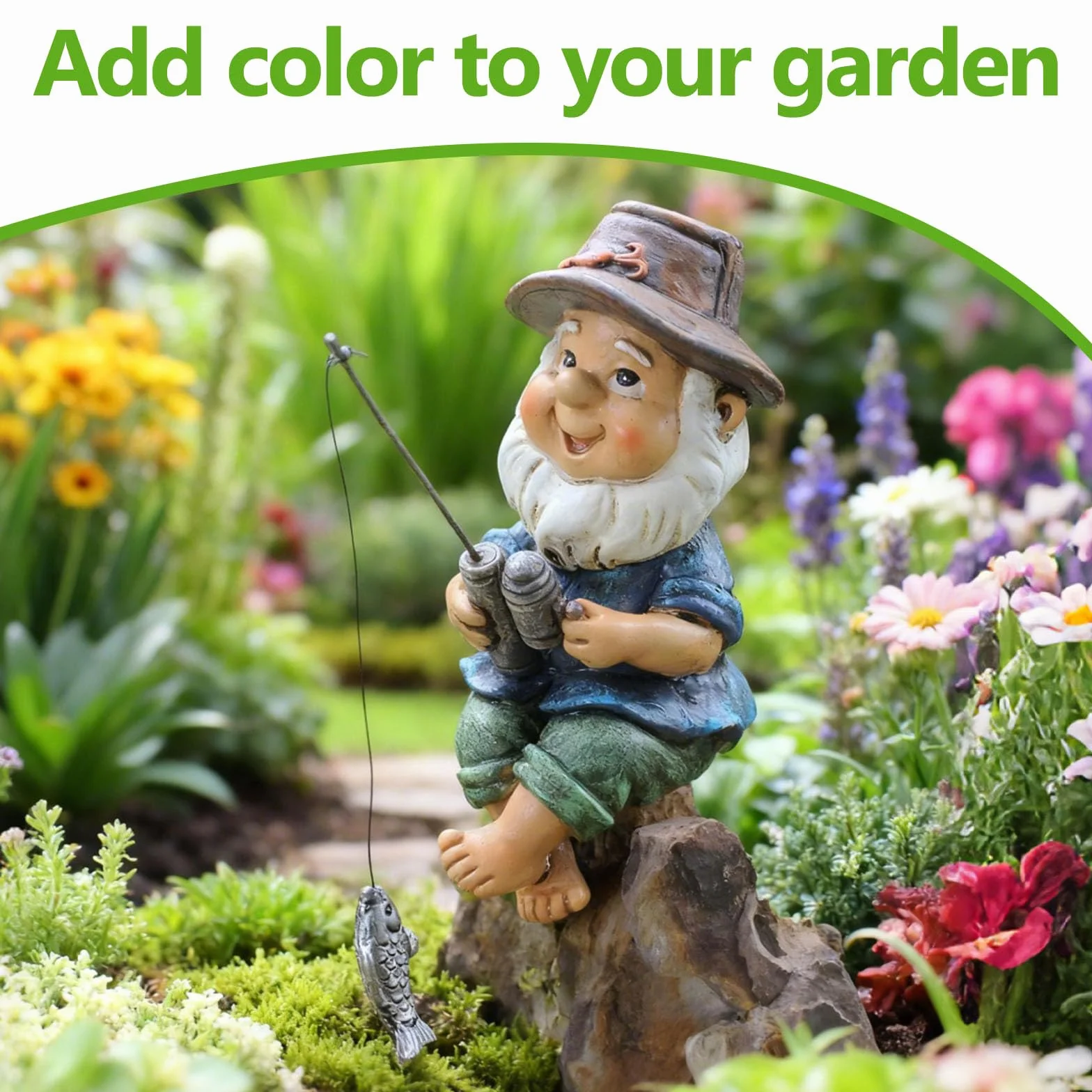 Figura de Gnomo de Jardín, Figura de Resina para Pescar, Resistente a La Intemperie, Ideal para Estanques Pequeños y Exteriores Pescadores (10 X 7 X 4,5 Cm)