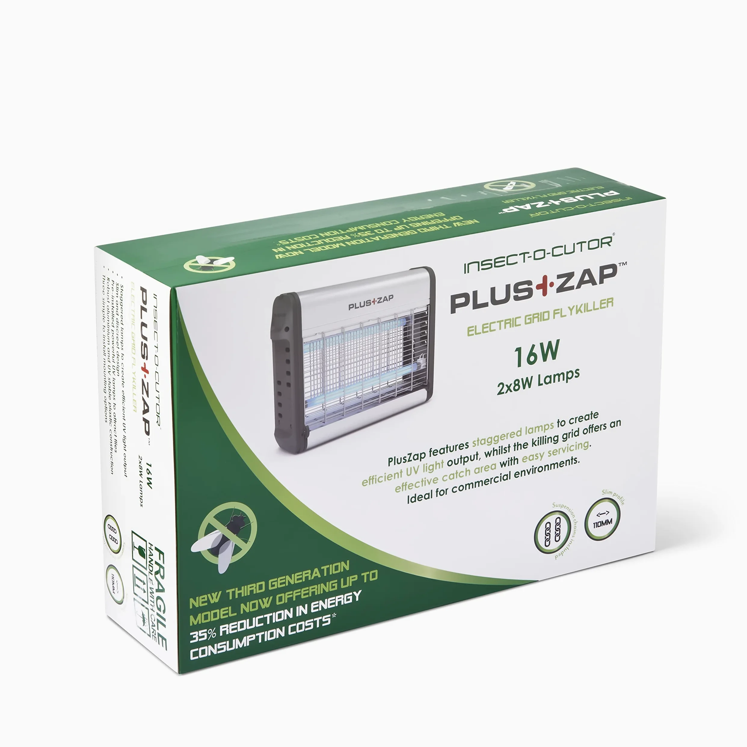 Insect-O-Cutor PlusZap Electric Fly Killer - Fast Acting Mosquito Control - Powerful Killing Grid - Pre Installed UV Lamps - Catch Tray - Zap Kill Trap - Flying Insects - 16W Aluminium - 3rd Gen