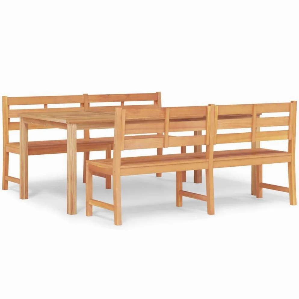 Juego de muebles de jardín de madera de teca maciza de 3 piezas con tablero estable y propiedades repelentes al agua para exteriores