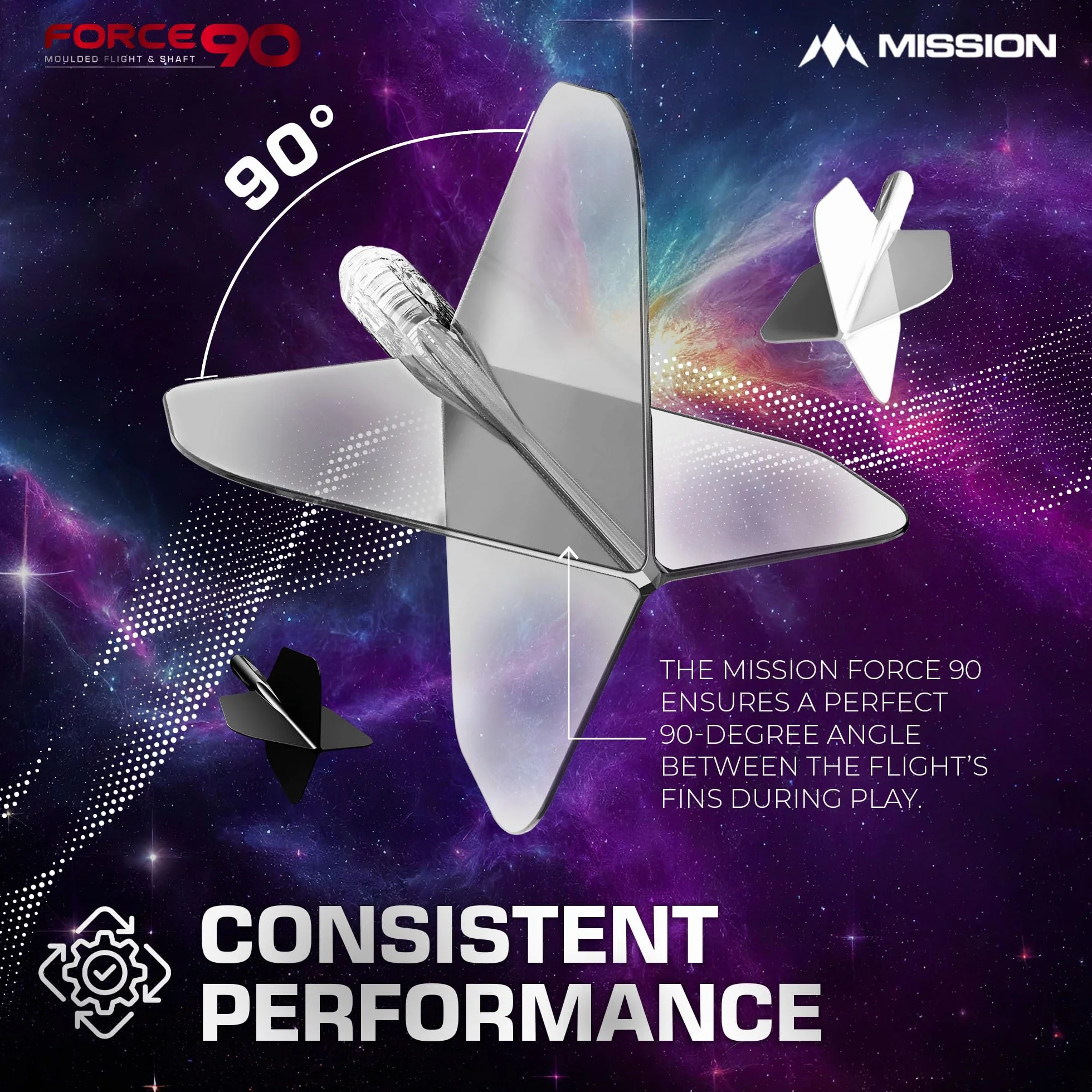Mission Darts Force 90 2 en 1 Delgado Paquete de 3 Plumas y Tallos Combinados