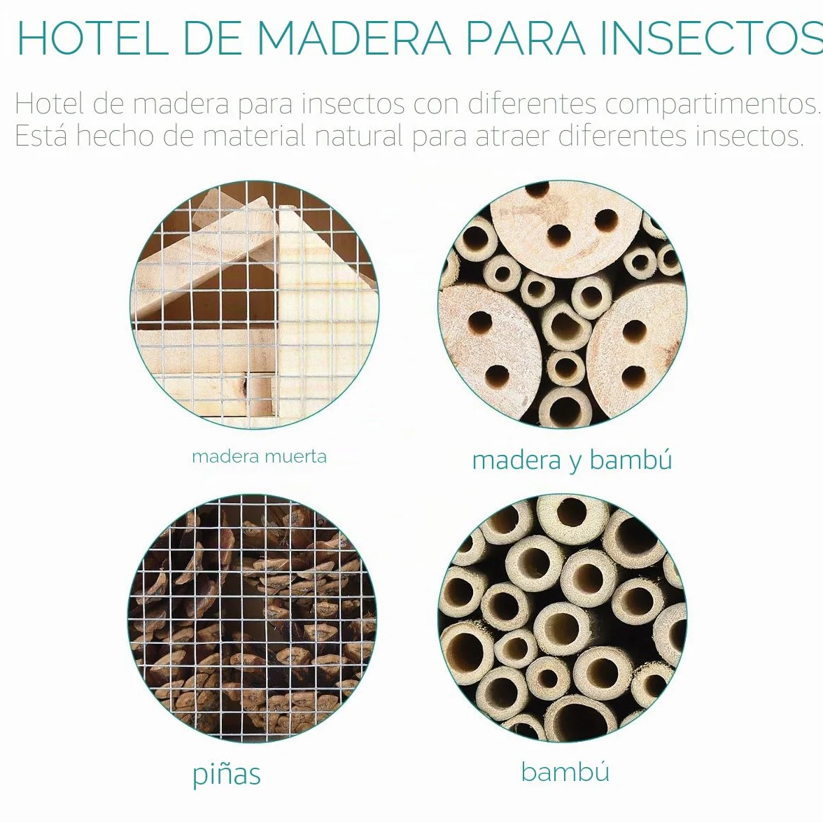 Navaris XL Hotel para Insectos de Madera - observatorio de Insectos 23 x 40 x 7 cm - casa Natural Cubierta metálica y Gancho para Diferentes bichos