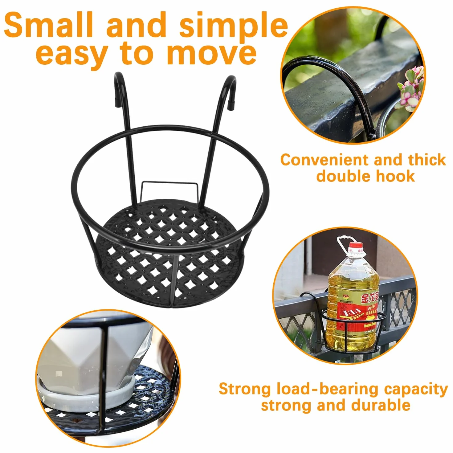 3 Piezas Soporte Para Macetas Exterior, Soporte Flores Redondo Gancho, Estante Hierro Plantas Colgantes, Titular De Maceta Colgante, Adecuado Para Balcón, Jardín, Valla, Interior y Exterior