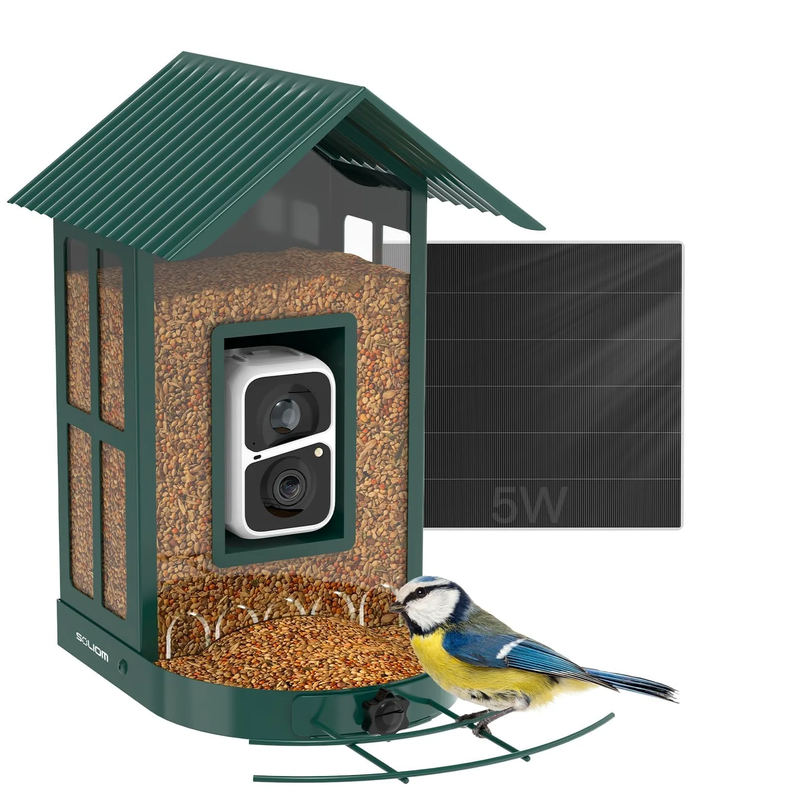 SOLIOM BF08 Pajarera con cámara, comedero para pájaros para el patio trasero, comedero para pájaros con grabación de vídeo, cámara WiFi, alimentador inteligente para pájaros con panel solar y