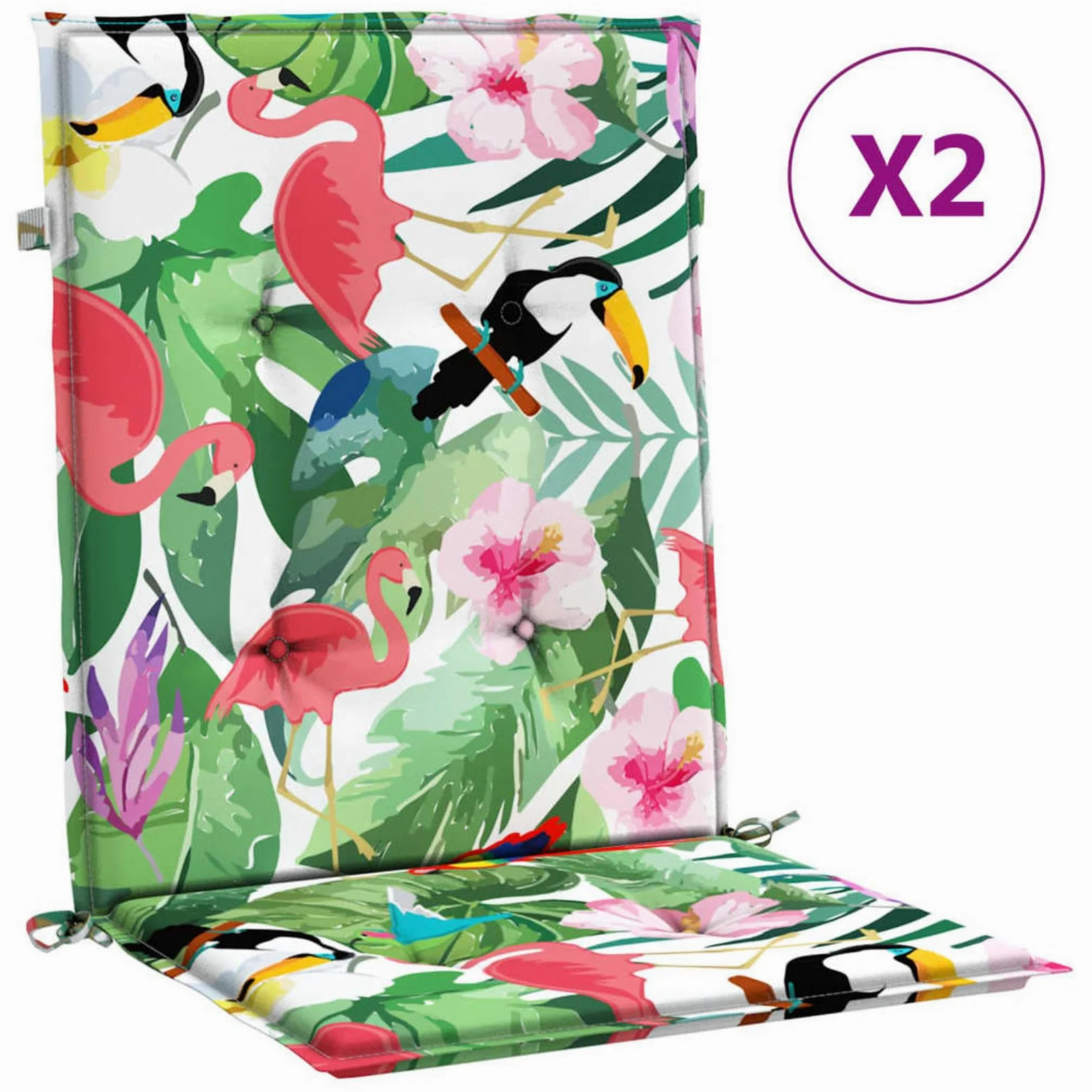 Cojines para Silla con Respaldo bajo 2 uds Tela Multicolor, Cojines para Butacas De Jardin, Cojines Sillas Cocina, Cojines para Sillas De Terraza, Cojin Silla Exterior - 361325