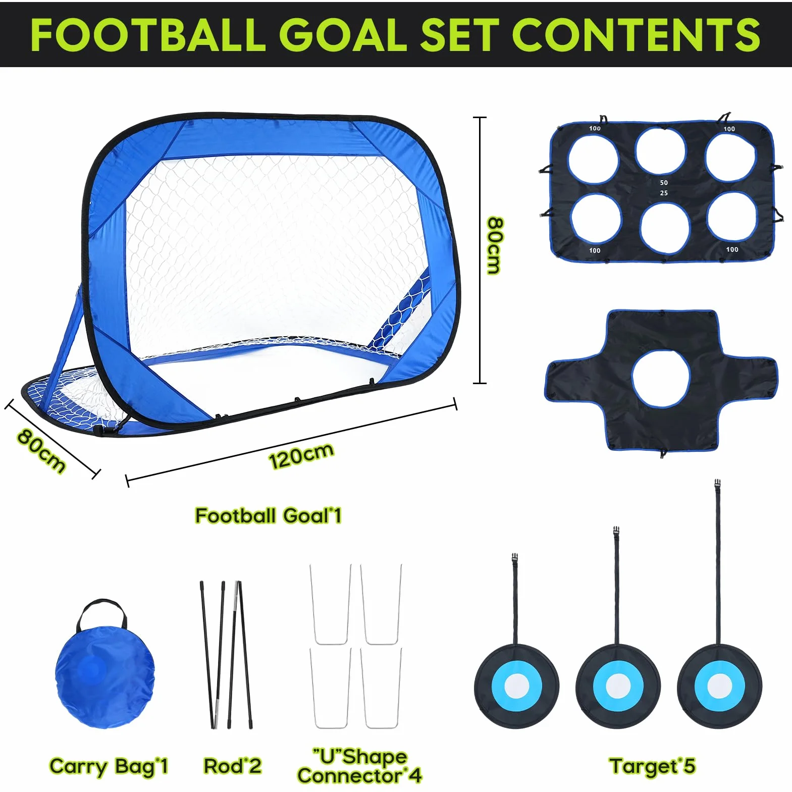 Portería de Fútbol 4 en 1 para Niños 120×80 cm con 2 Redes Intercambiables y 3 Dianas de Entrenamiento Pop Up Plegable