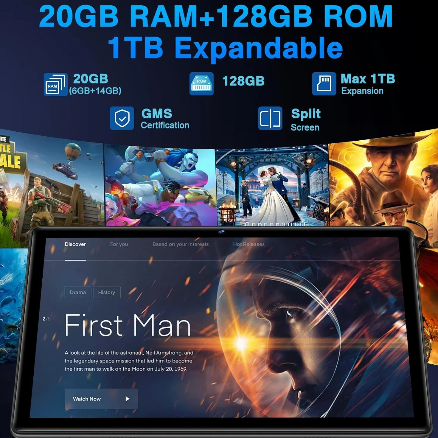 Tablet Android 10 Pulgadas 20GB RAM 128GB ROM Octa-Core 2.0 GHz WiFi 6 Bluetooth 5.0 Batería 6000mAh Negro