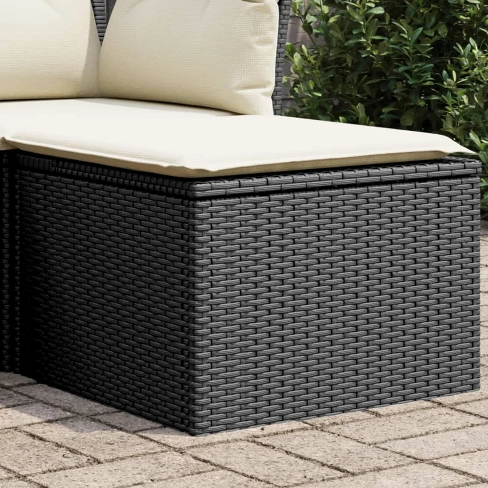 vidaXL Taburete de Jardín con Cojín, Reposapiés Funda Extraíble, Ratán Sintético Negro