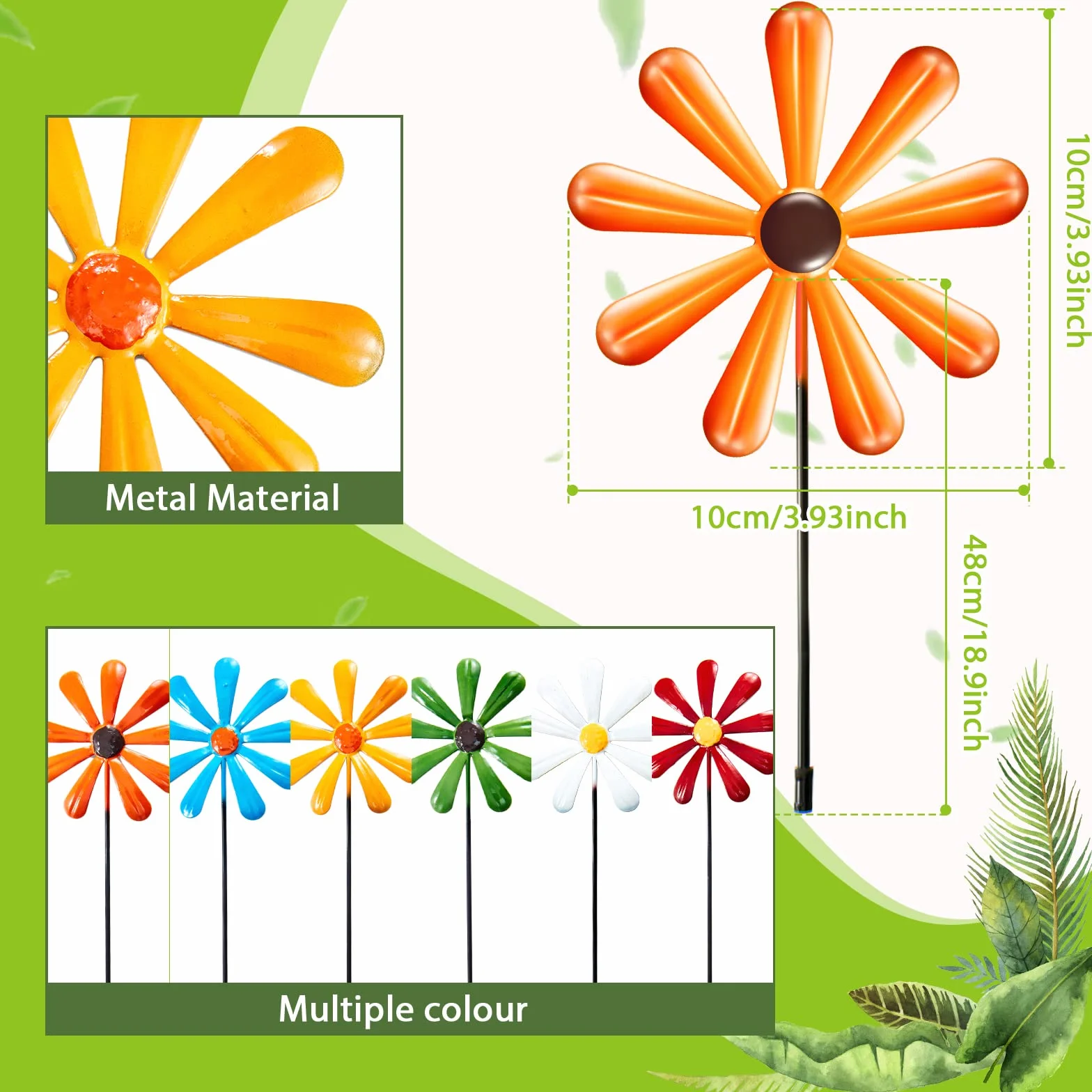 Ripeng 6 Paquete Margaritas de Metal para Jardín con Estacas - Decoración de Flores en Palo para Adornos, Jardinería, Patio y Balcón