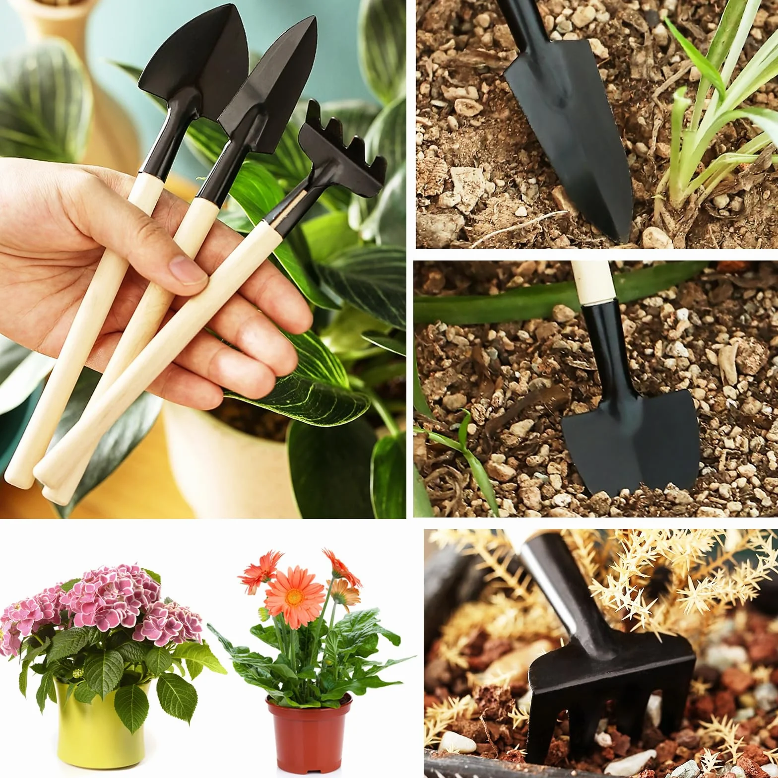 Juego de herramientas de jardín, 6 piezas de pala de jardín, pequeño juego de herramientas de jardín, mini pala para utensilios de jardín como flores, plantas, trasplantar y aflojar la tierra