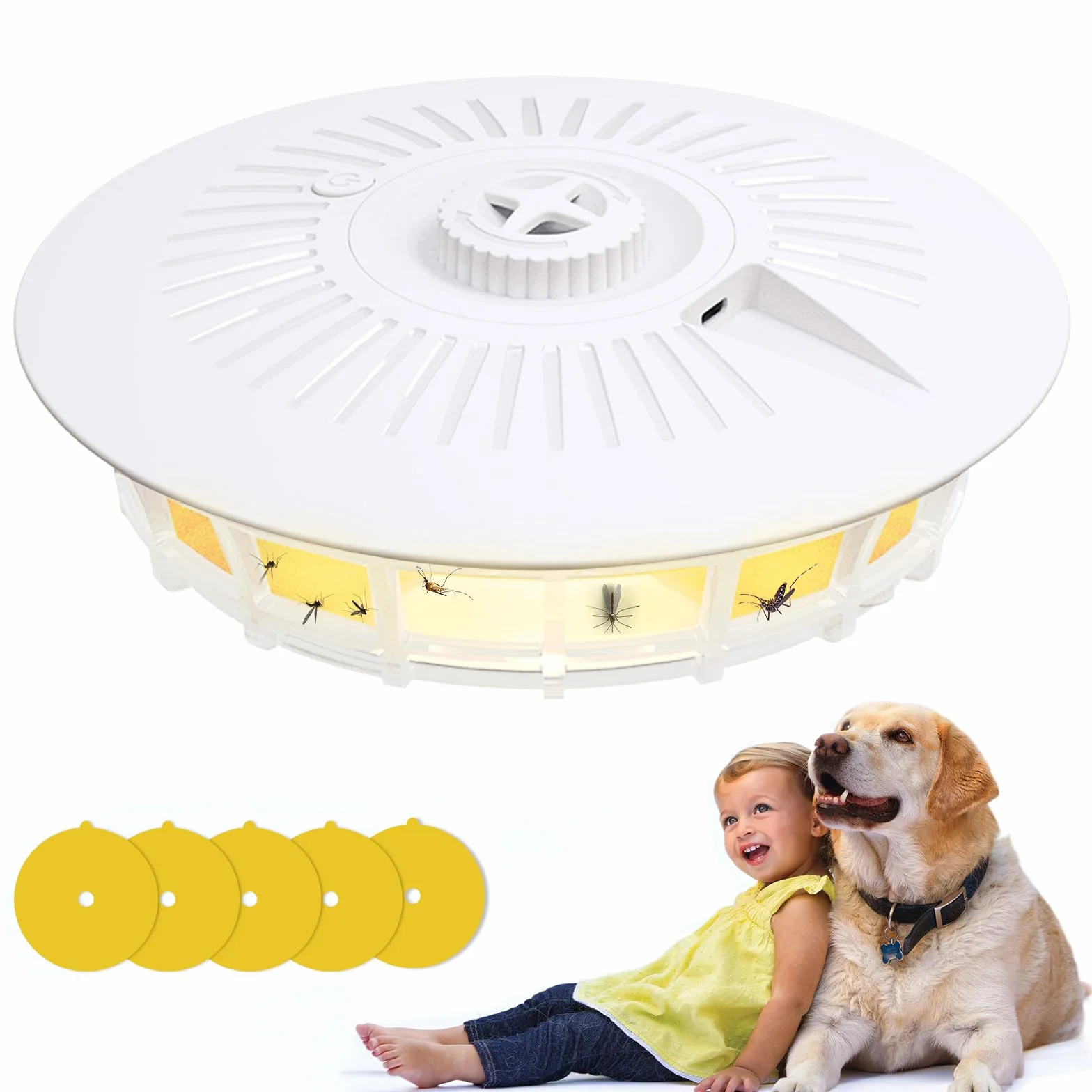Trampa para Pulgas 1 Paquete, Mata Pulgas Eléctrico con Batería AAA/USB con 4 Modos de Luz, Control de Plagas para Interiores y Exteriores Lámpara Trampa de Pulgas No Tóxica Trampas