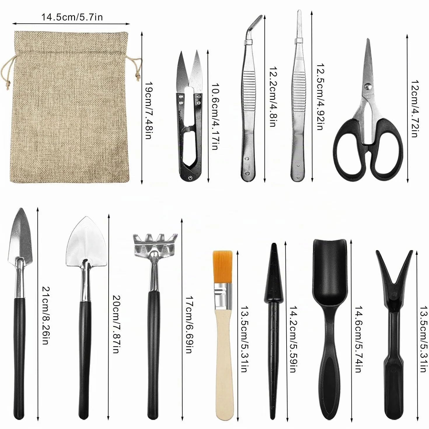 13 Piezas Kit Jardineria, Kit Bonsai con Bolsa Almacenamiento, Herramientas Bonsai, Herramientas Jardineria, Bonsai Kit Adecuado para Interior y Exterior Plantar Flores Trasplantar y Aflojar Tierra
