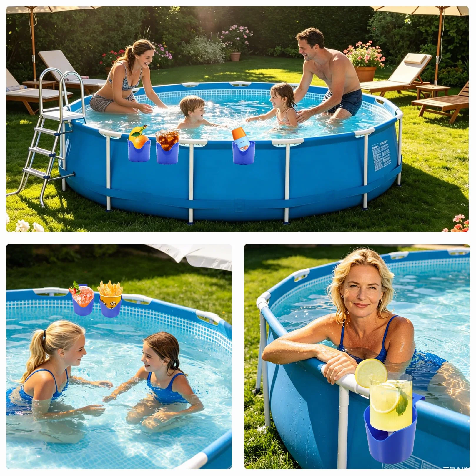 Juego de 6 portavasos para Piscina, de plástico, para Bebidas y Cerveza, Accesorios multifuncionales para Piscinas, Ideales para Bebidas y teléfonos móviles