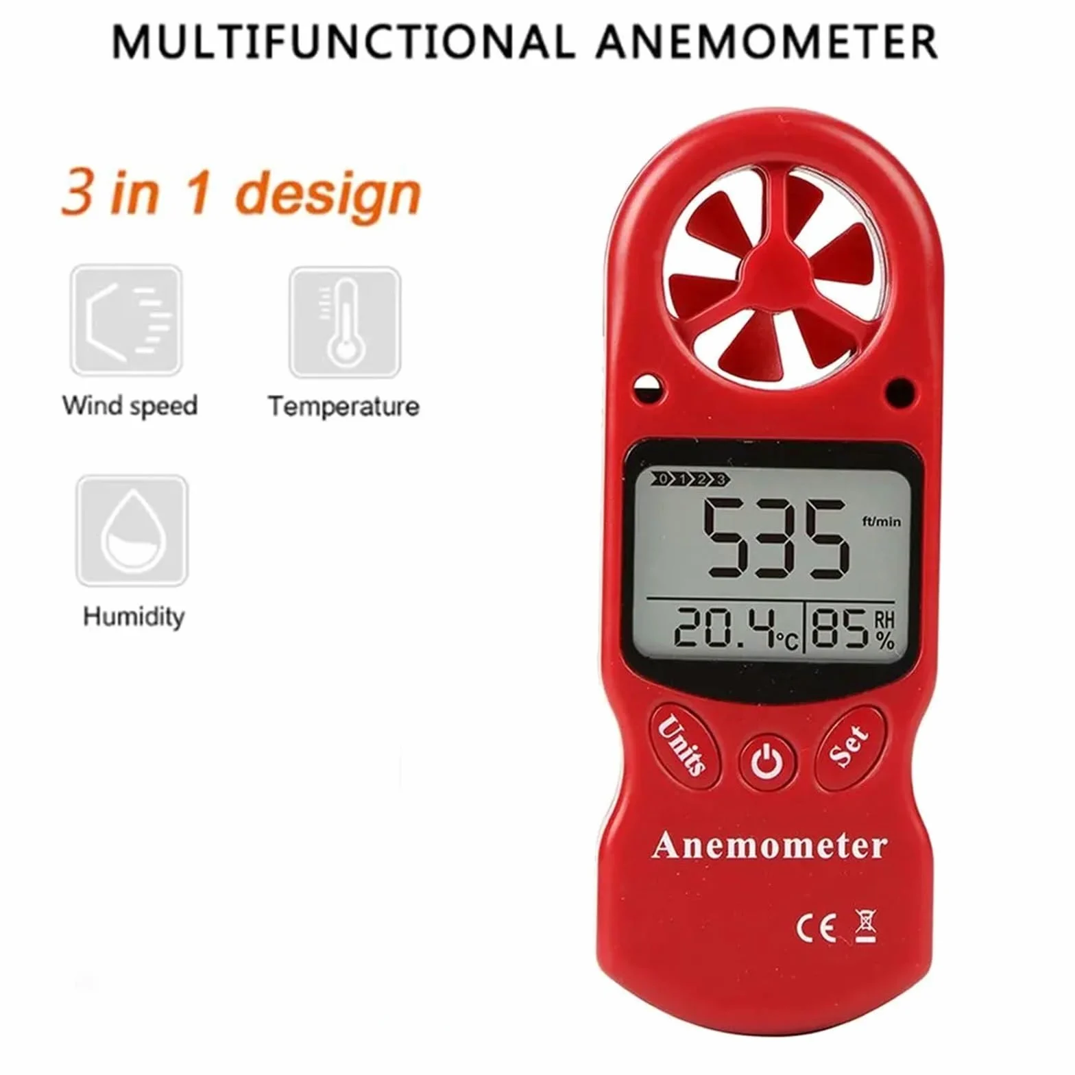 Mini anemómetro digital: medidor multiusos de velocidad del viento, temperatura y humedad con pantalla LCD