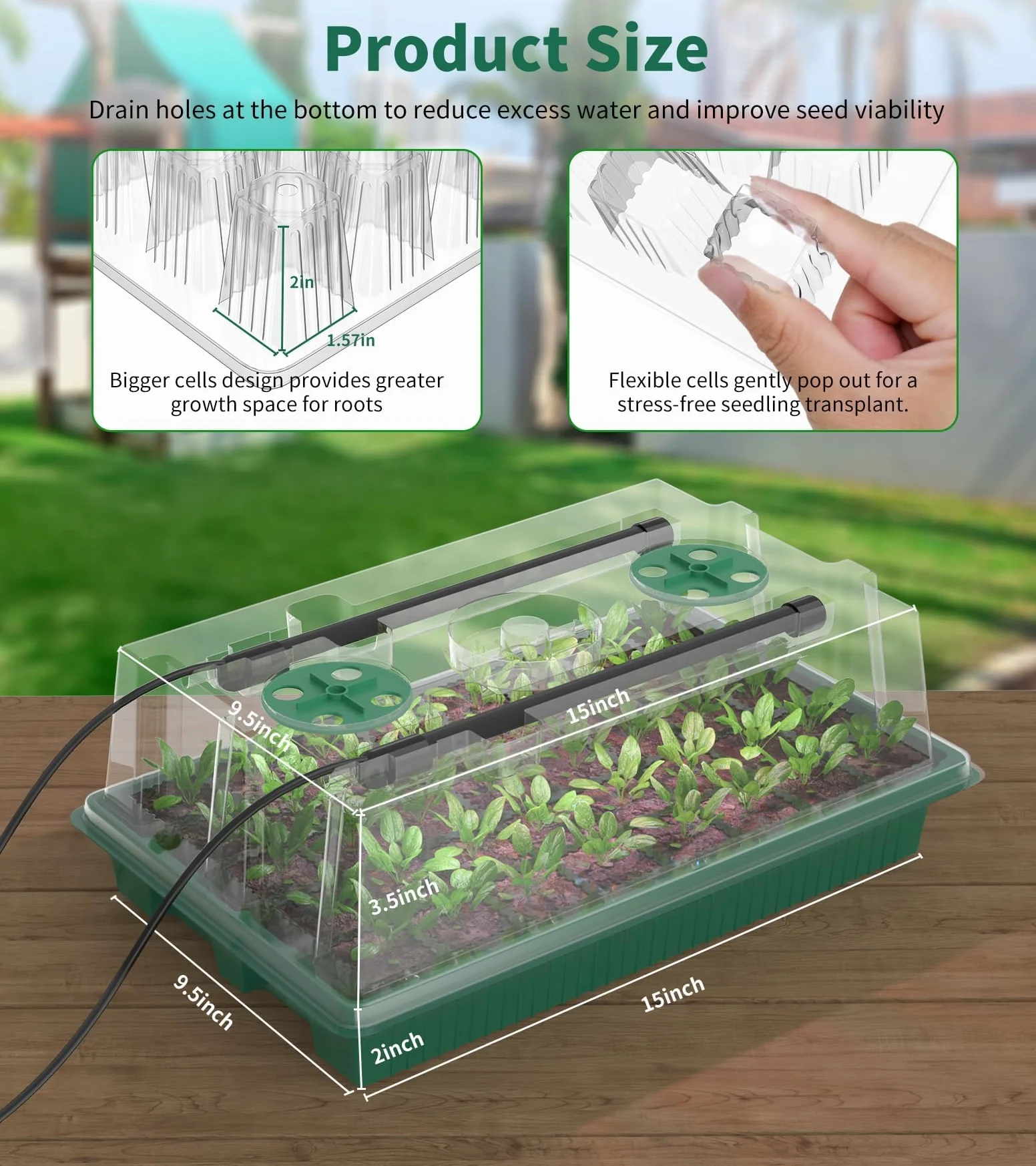Bandeja de inicio de semillas, 80 celdas, bandejas de inicio de plántulas con luz de crecimiento y cúpula de humedad, kit de germinación de semillas reutilizable para jardinería en interiores