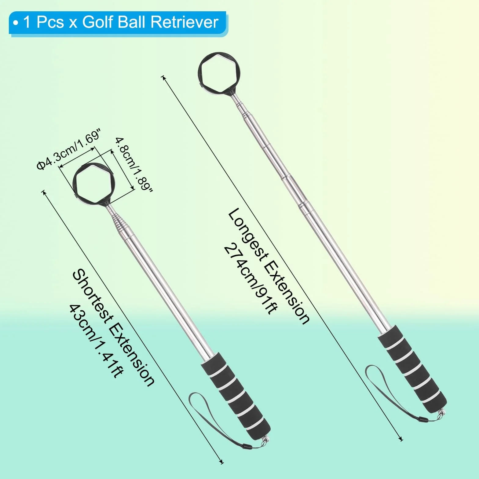 PATIKIL Recuperador de pelotas de golf telescópico con cordón para recoger pelotas de golf de agua