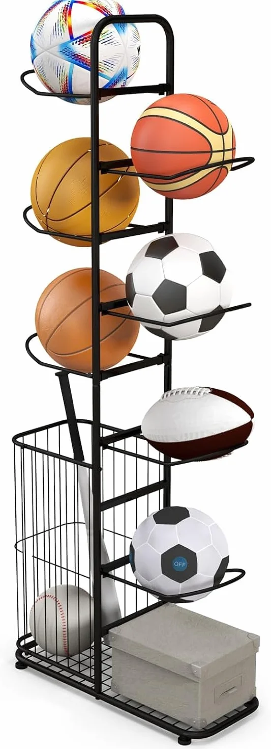 GOPLUS Soporte Universal de 7 Niveles, Estante de Metal para Deportes, Negro