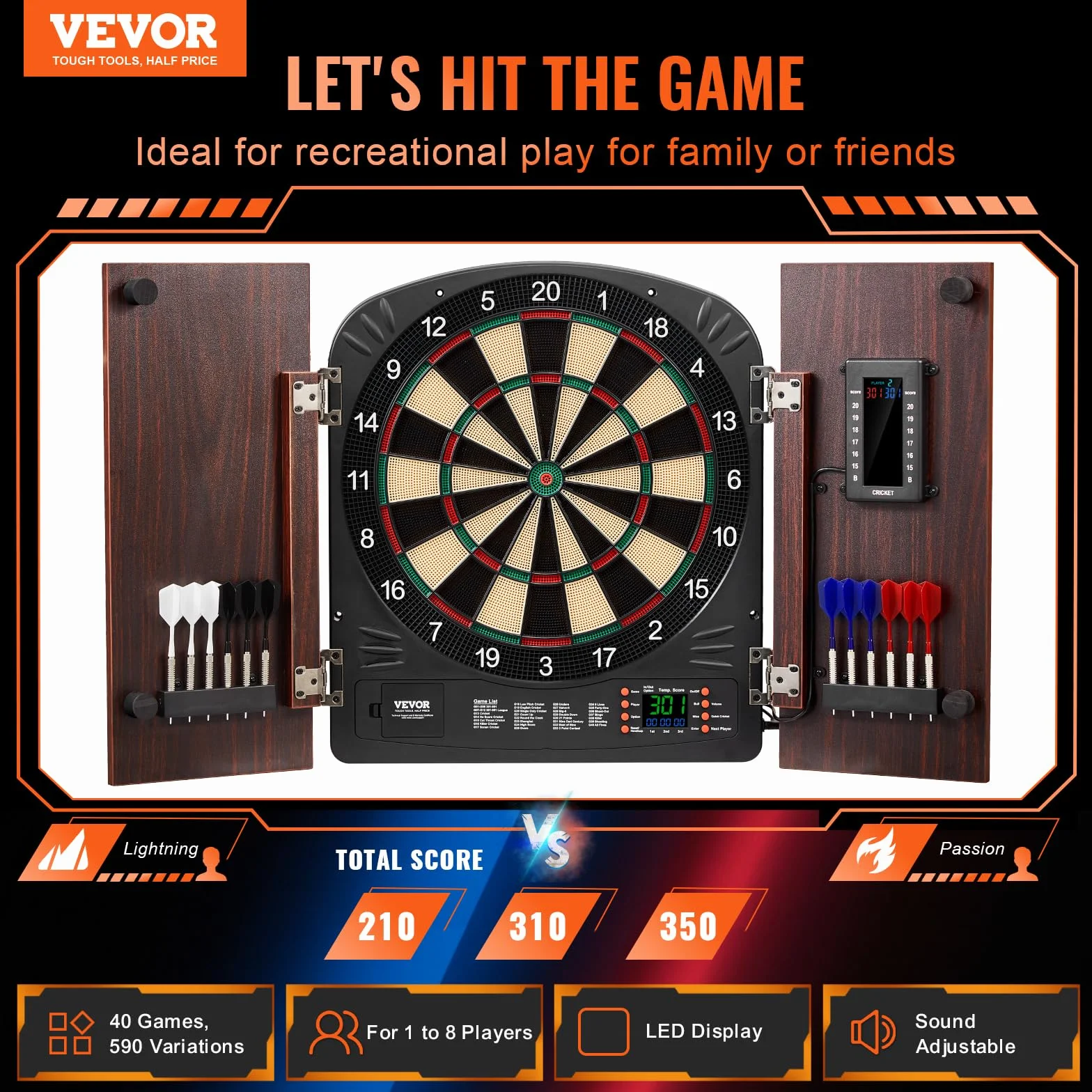 VEVOR Juego de Tablero de Dardos y Gabinete Electrónico, Φ 34,3 cm