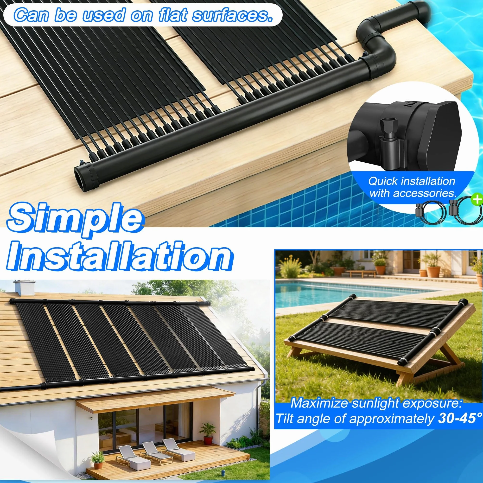 UISEBRT Colector solar para piscina, 600 x 70 cm, calefacción solar para piscina, calefacción de agua caliente, plástico resistente a los rayos UV, estera solar para piscinas