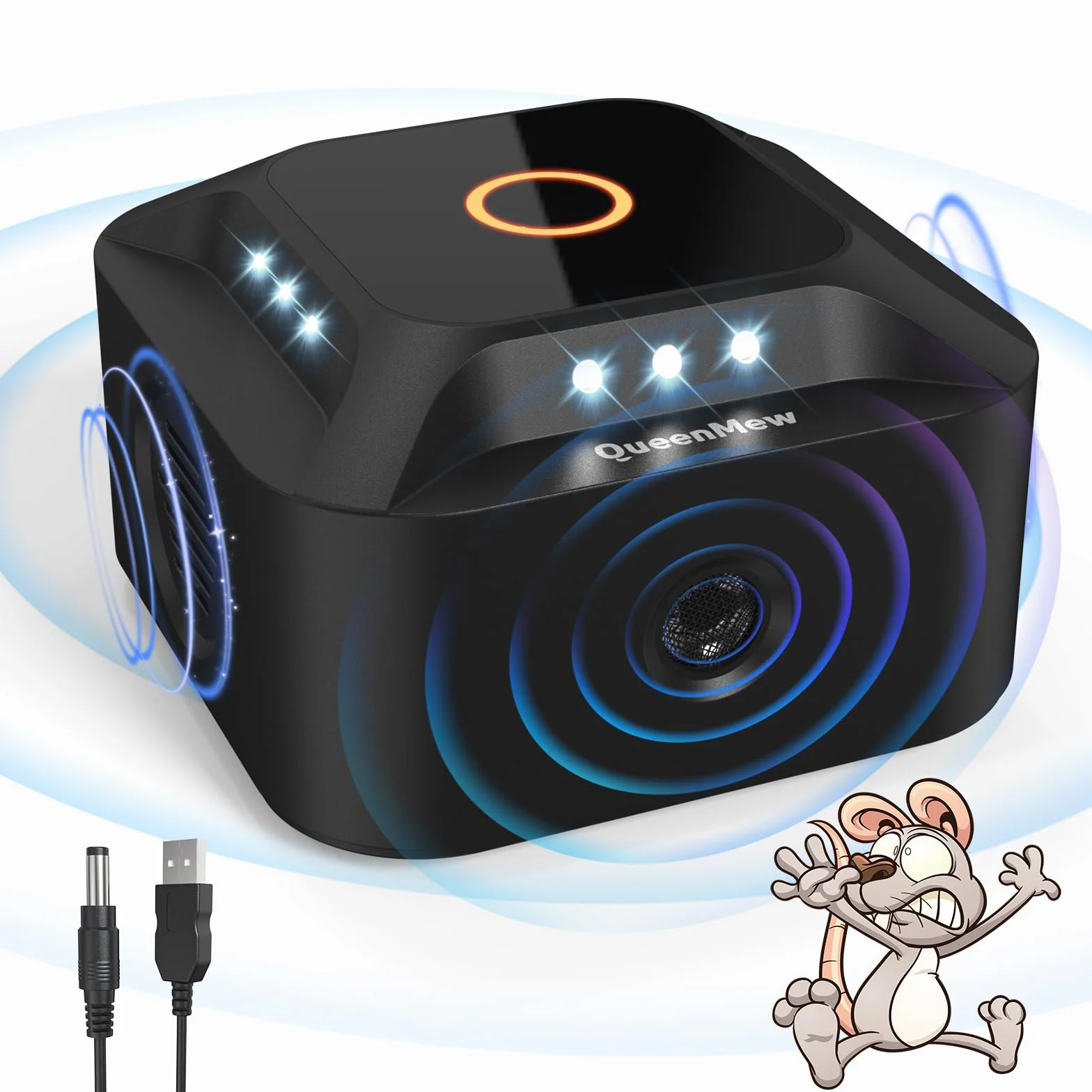 Repelente Ultrasónico de Ratones 360°, 3 Modos Repelente de Ratones Enchufe con 12 Luces Estroboscópicas, 300 M² Ahuyentador de Topos Repelente Gatos, para Rata Araña Polilla Hormiga
