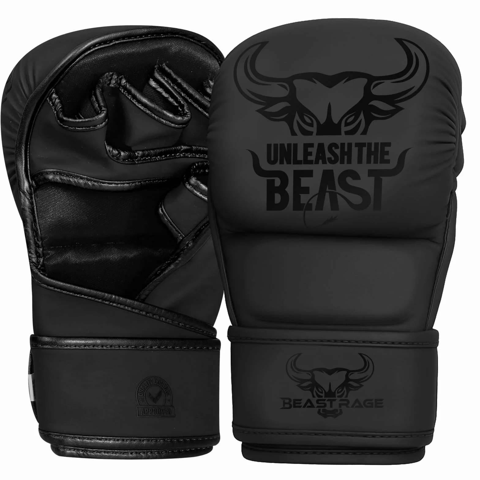 BEAST RAGE Guantes de MMA con Soporte de Muñeca Ajustable, Palma Abierta para Muay Thai y Combate