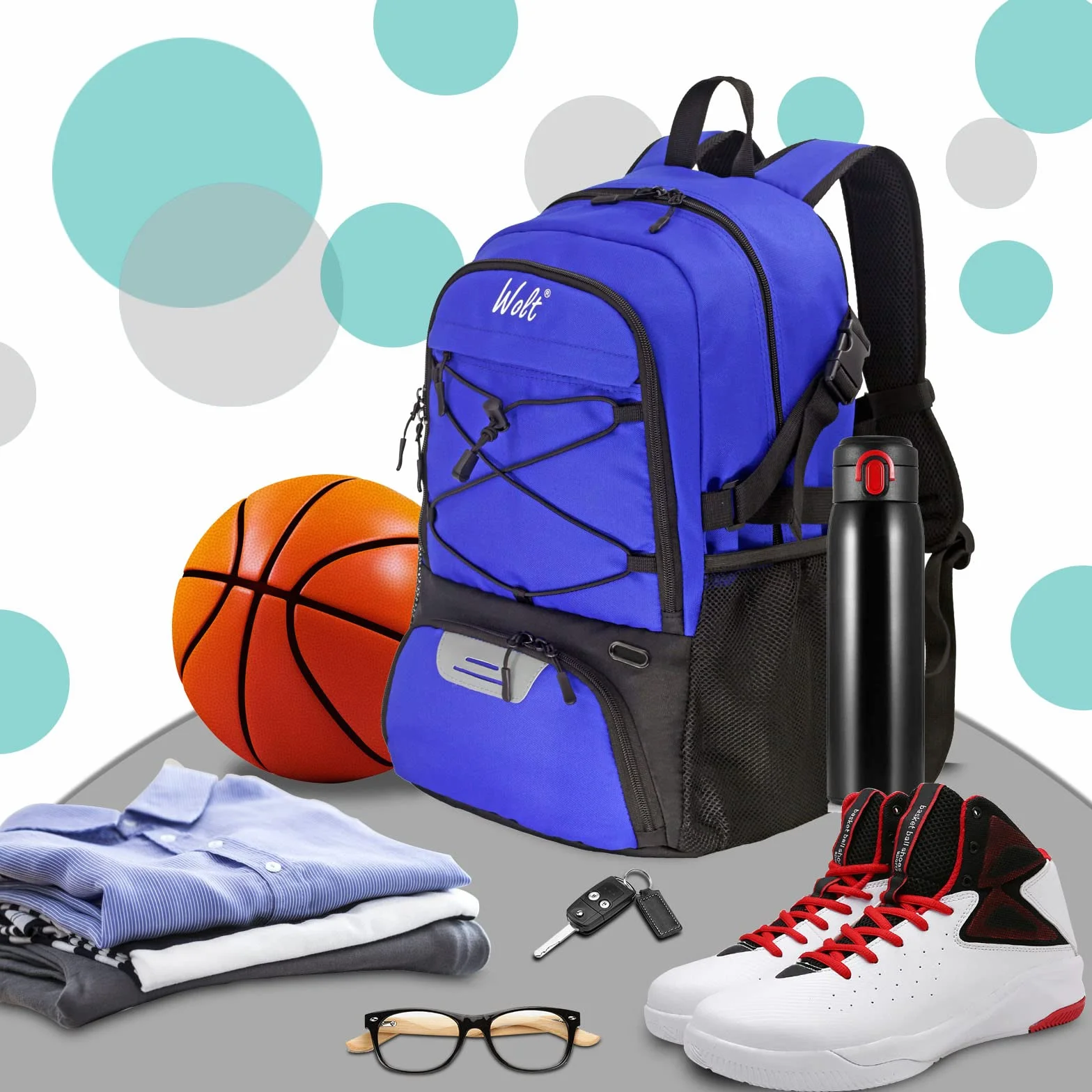 WOLT Mochila de fútbol con compartimento para botas y soporte para pelotas