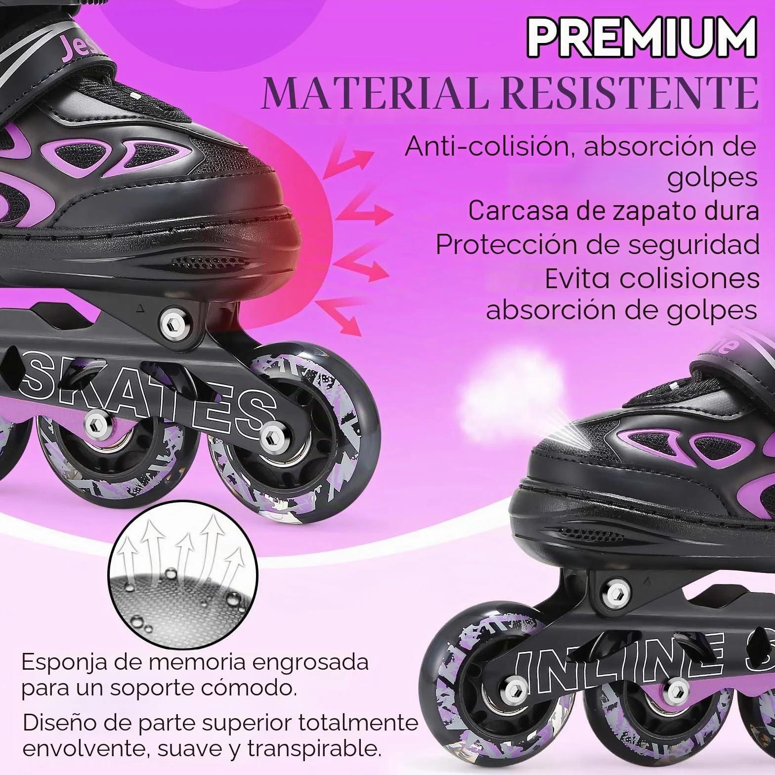 Patines en Linea Ajustables 4 Tamaños con Ruedas Que Brillan para Niños Niña Niño