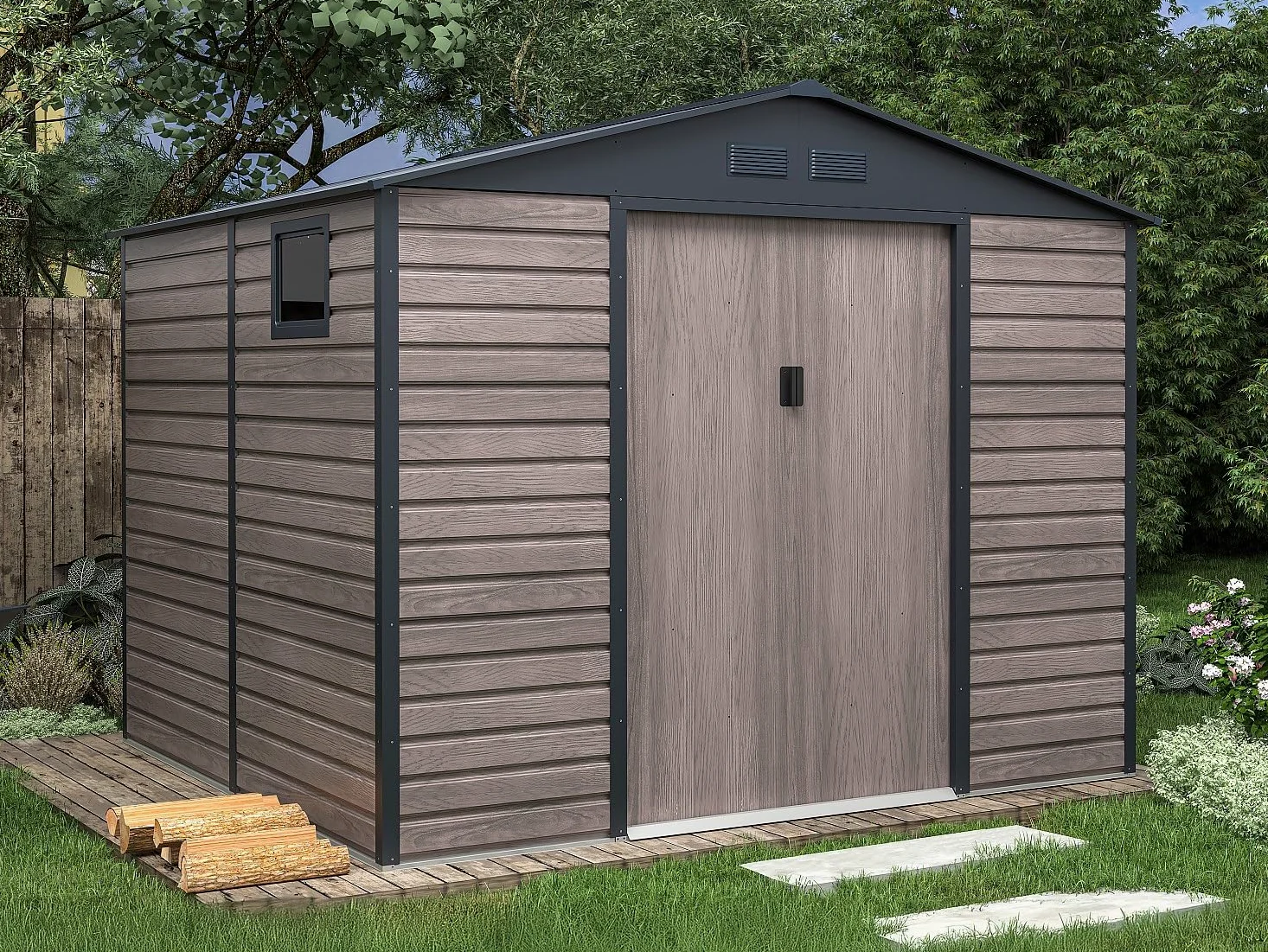 Venta-Unica - Caseta de jardÌn Metal de Acero galvanizado Efecto Madera Gris 7,17 m≤ - ADELMO