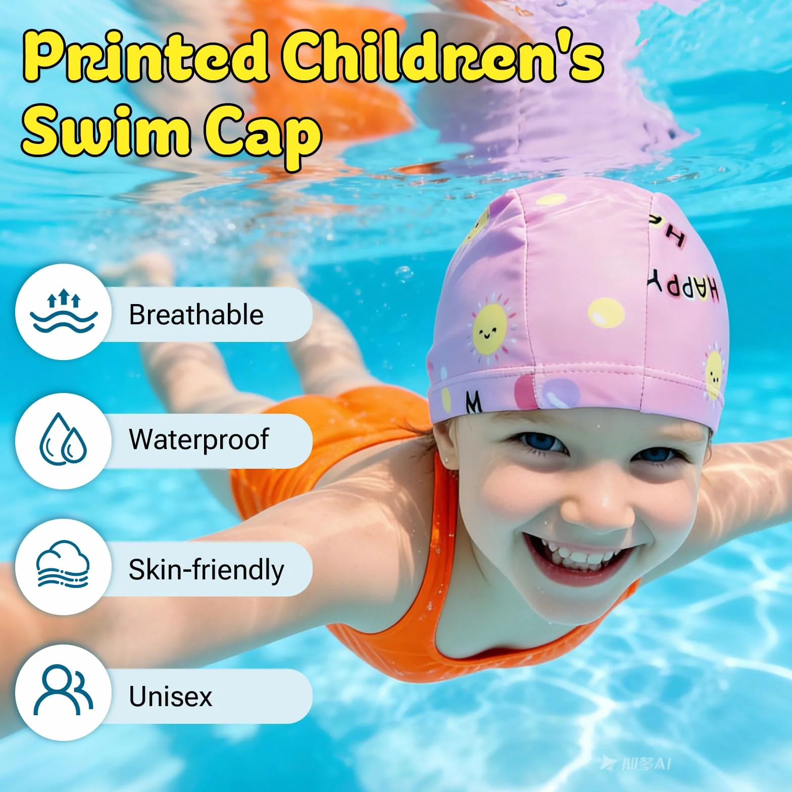 Gorro Natación Niños Niñas 1-8 Años Unisex Infantil Tejido Elástico Suave Resistente Protege Cabello Orejas Agua Pack 4