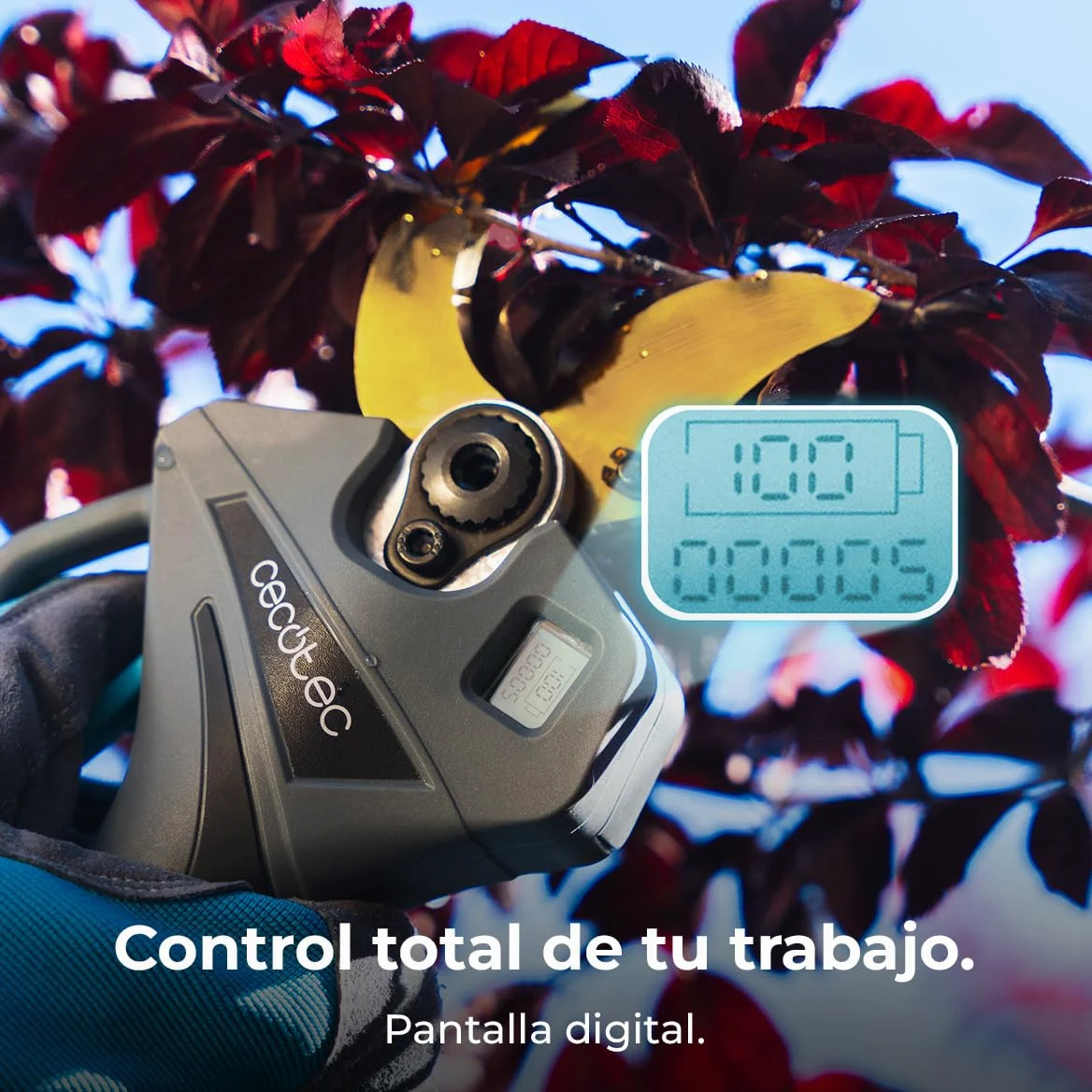 Cecotec TitanCut 5000 Tijeras de Podar Eléctricas Inalámbricas 21V 2 Baterías Motor sin Escobillas 40mm Cuchillas Titanio