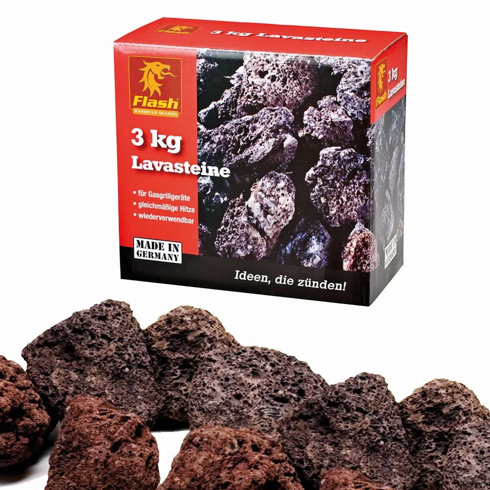 Flash 57423 – Piedras de Lava para Barbacoa (Paquete de 3 kg) Reutilizables, Lavables, duraderas | Distribuyen el Calor de Forma homogénea, absorben la Grasa, evitan Llamas y mejoran Tus Recetas