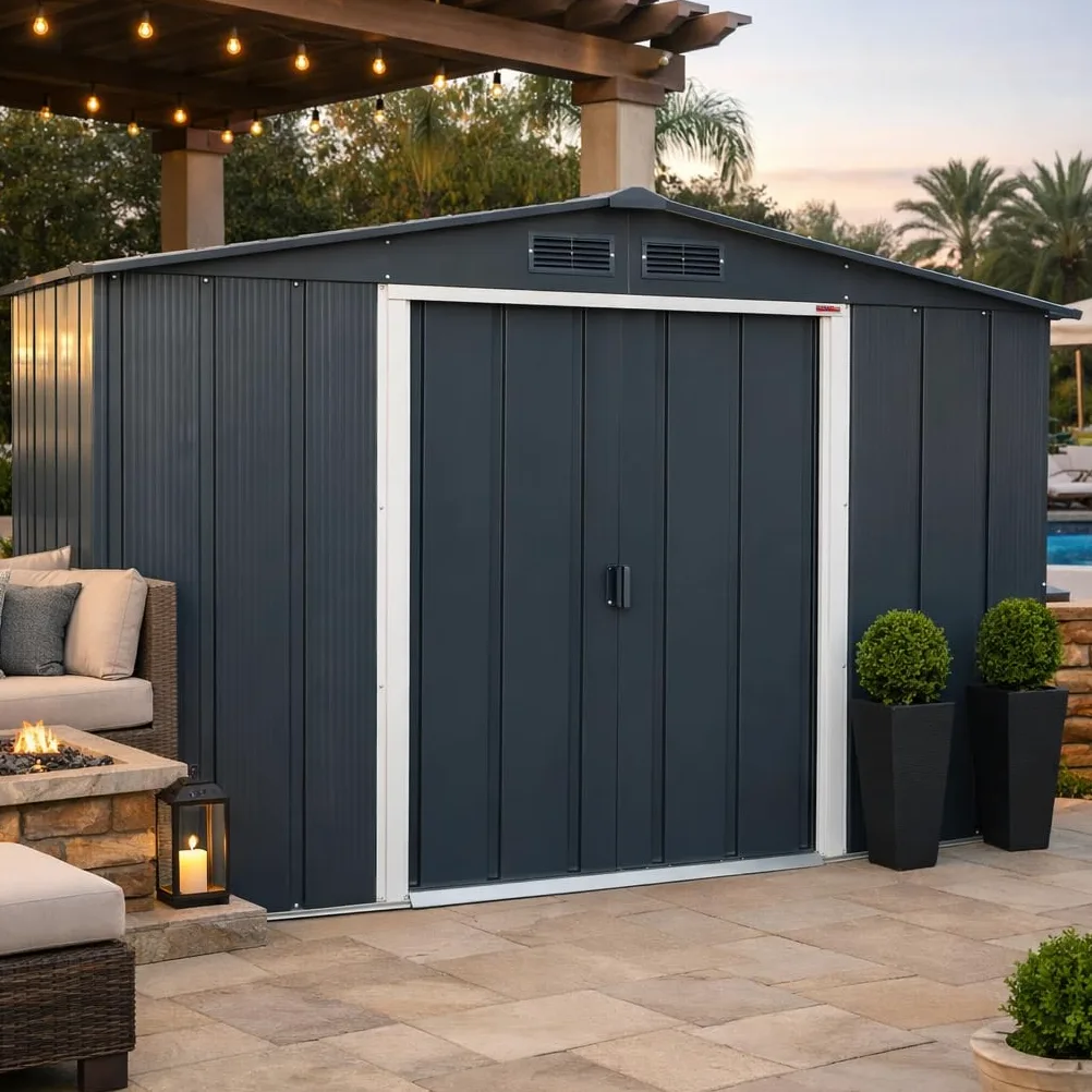 Duramax - caseta cobertizo jardín - ECO ALTEA 8X6 - Metal - color gris antracita - 2.62 x 1.82 x 1.91 metros