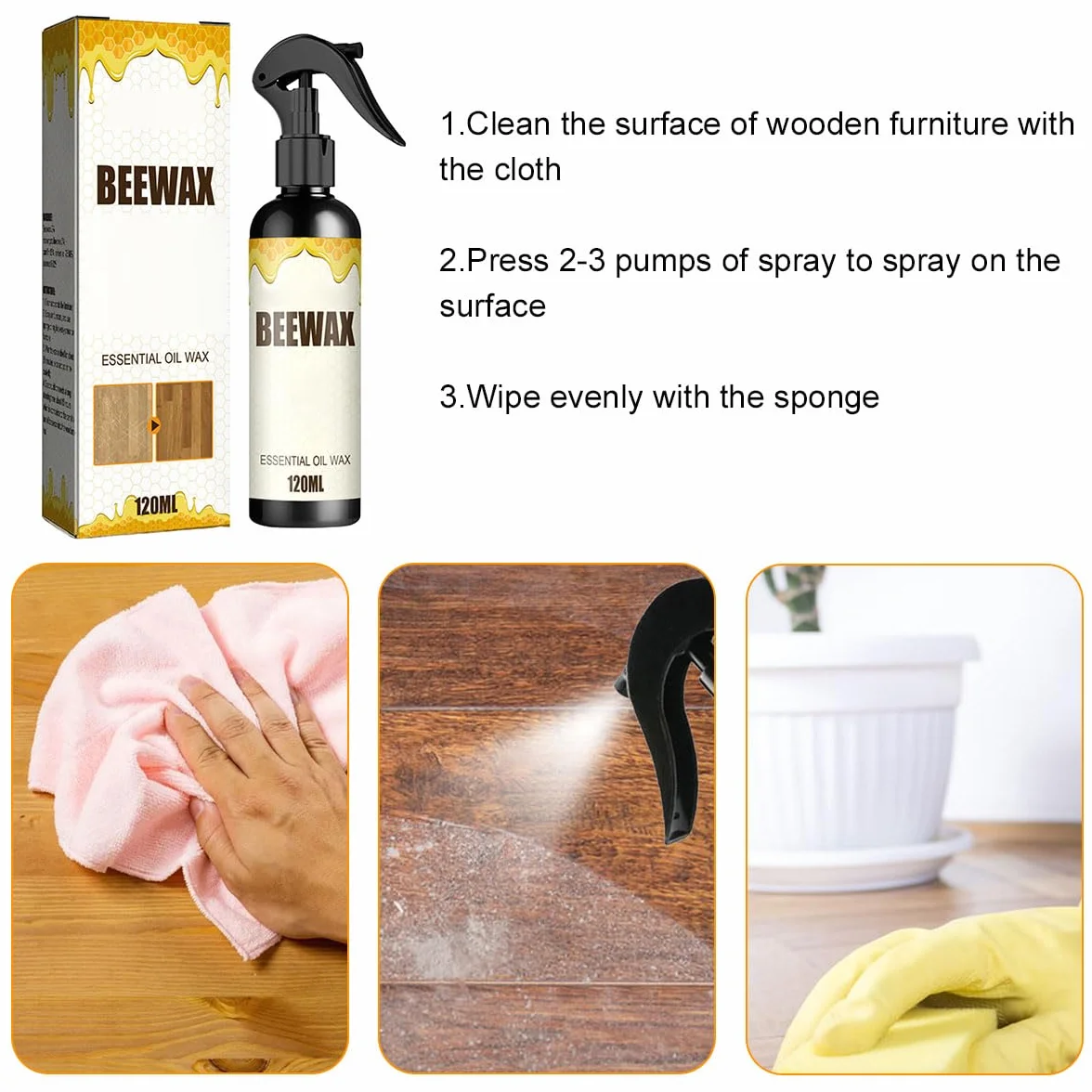 Spray de Cera de Abejas,Cera de Abejas en Spray para Muebles,120ml Beeswax Wood Polishing spraying,para el Cuidado de Muebles y Protecci贸n de Madera