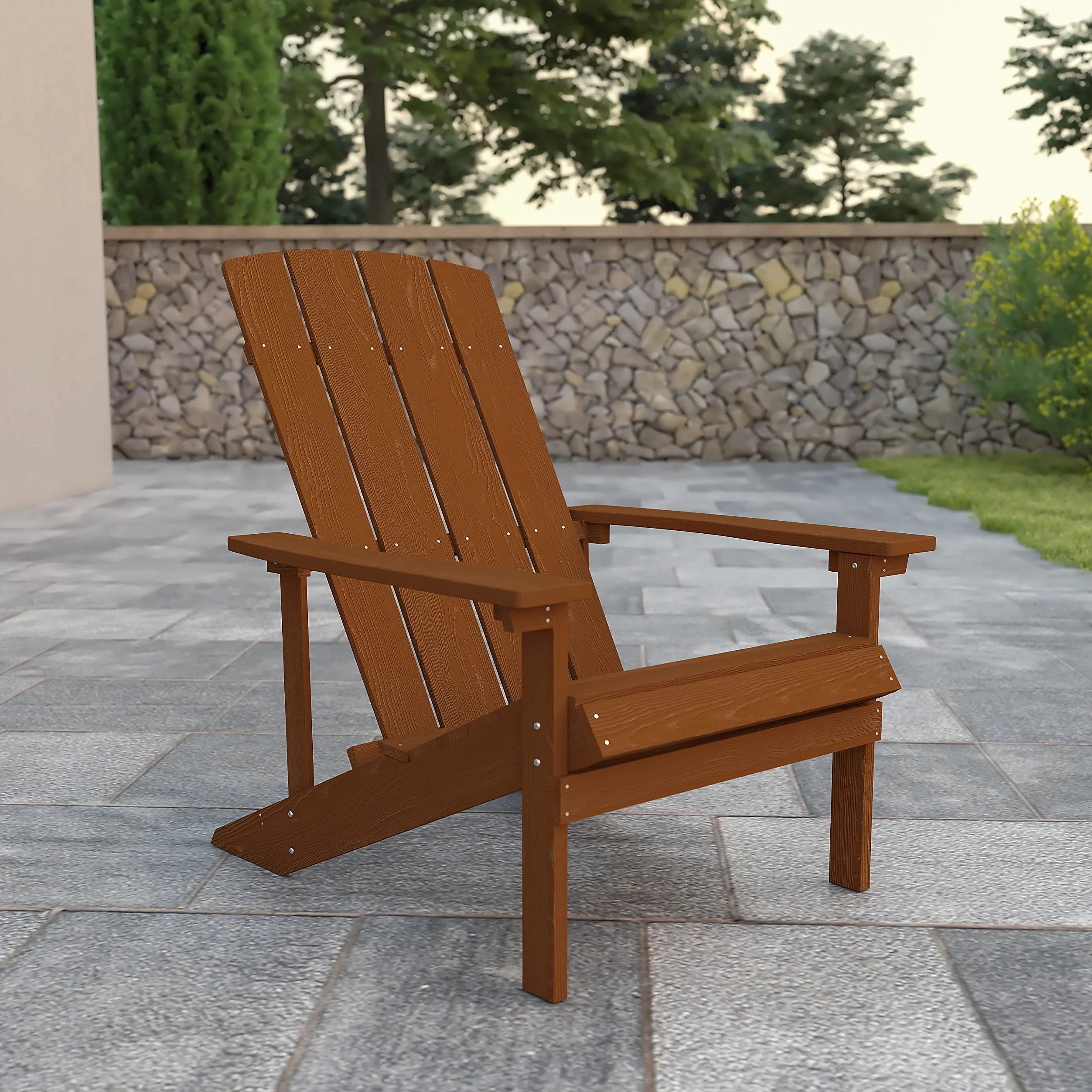 Flash Furniture, Silla Adirondack Comercial de Madera de Resina poliéster Resistente a la Intemperie en teka