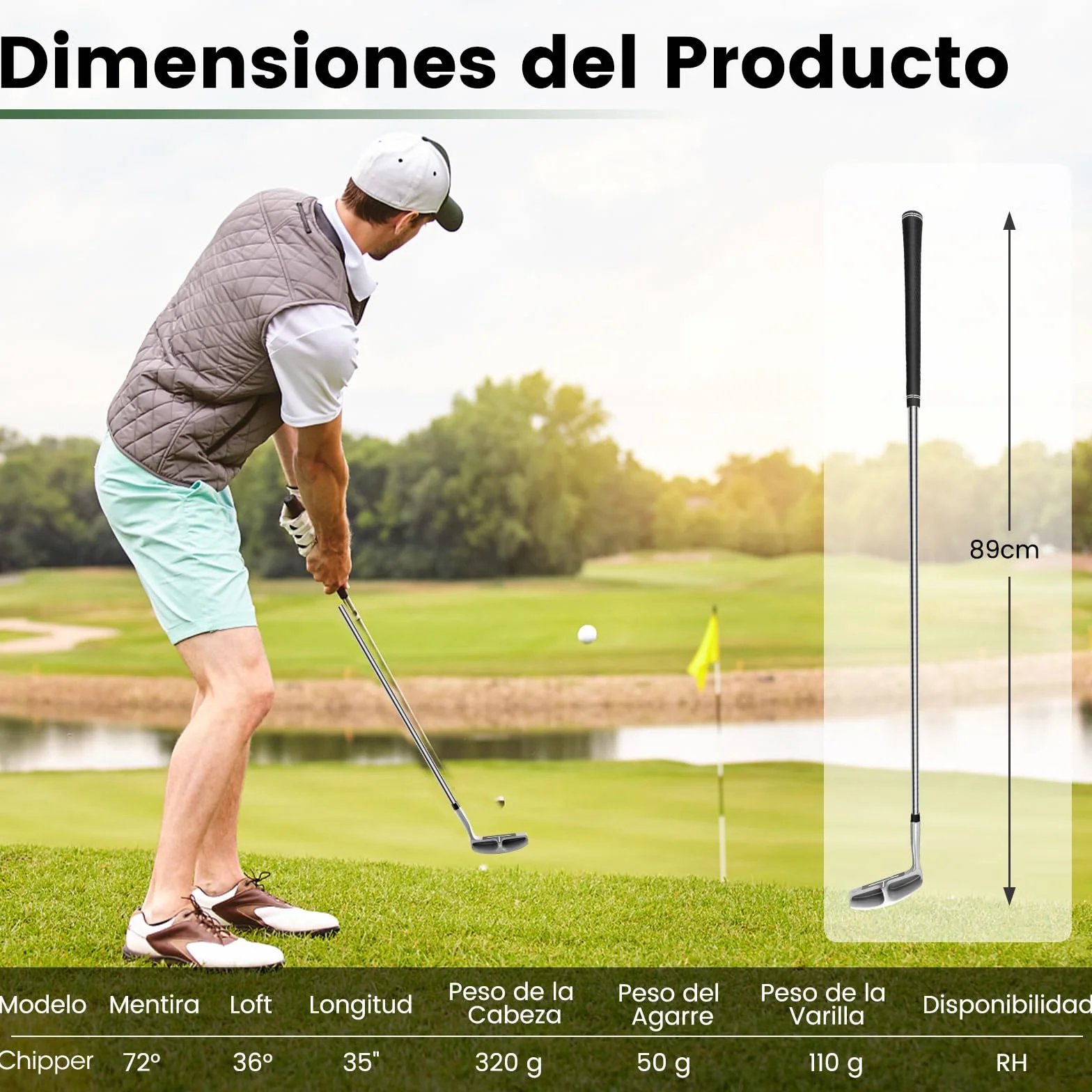 COSTWAY Astilladora de Palos de Golf, Chipper, Cuña de Lanzamiento 36° para Diestros