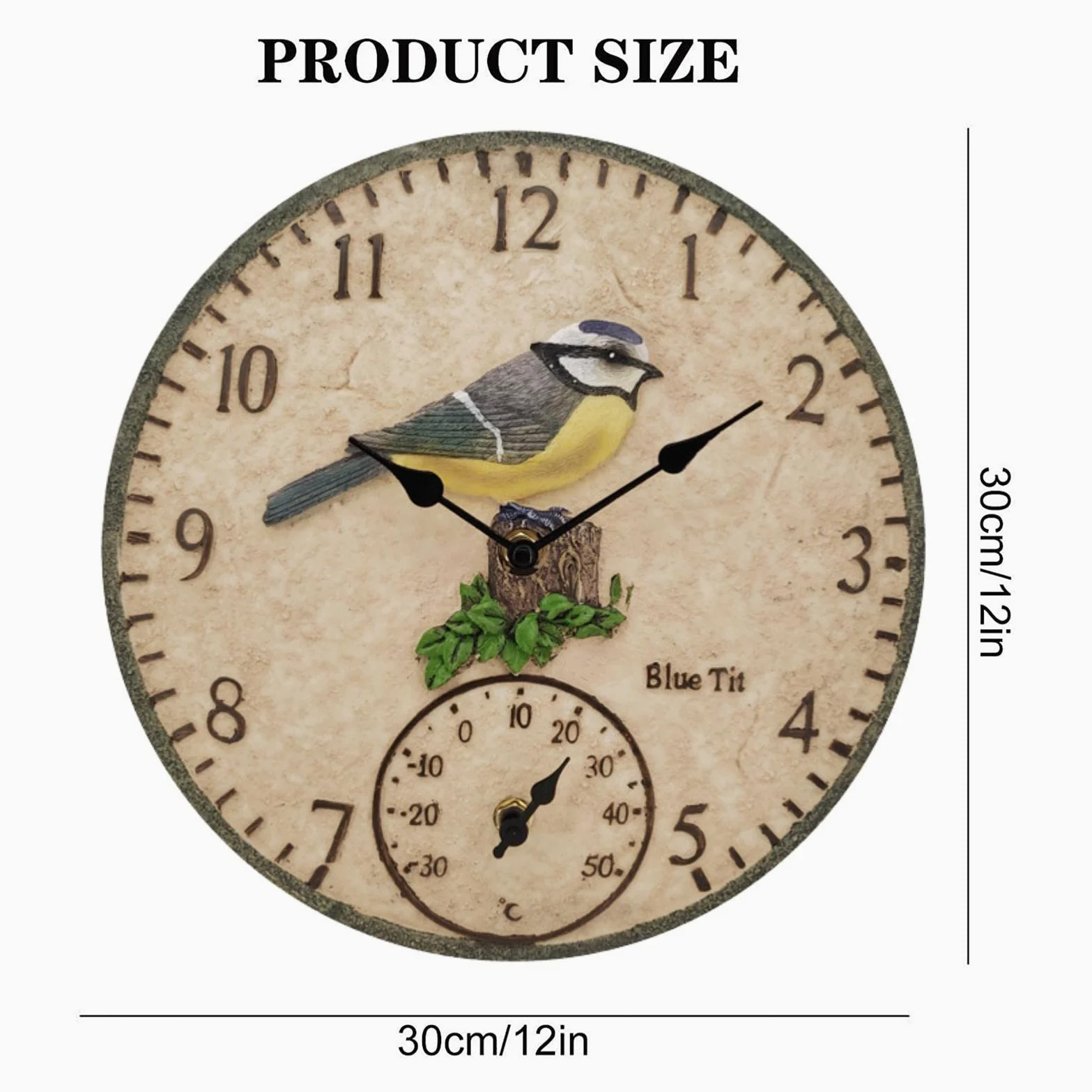 Waterproof Wall Clock Outdoor Thermometer Indoor Outdoor Thermometer Clock Wall-Mounted 12 Inch for Patio Garden Yard