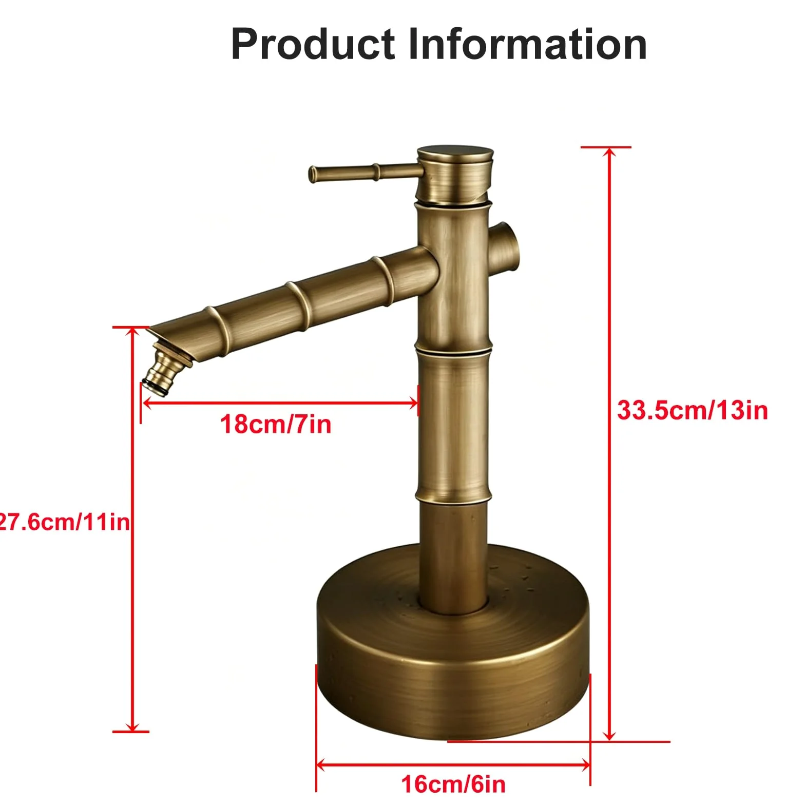 Fuente Jardin Exterior en Cobre, Grifo Jardin de Heladas con Altura Ajustable y Mangueras de Suministro de Agua Fría y Caliente Para Uso en Exteriores