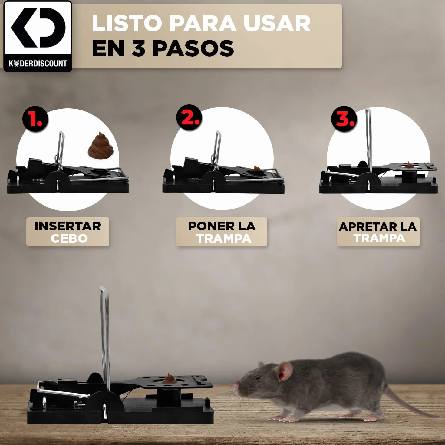 Trampa para Ratas Profesional (Pack de 3) – Trampas mecánicas potentes y reutilizables, sin veneno – Trampa higiénica para ratas para interior y exterior