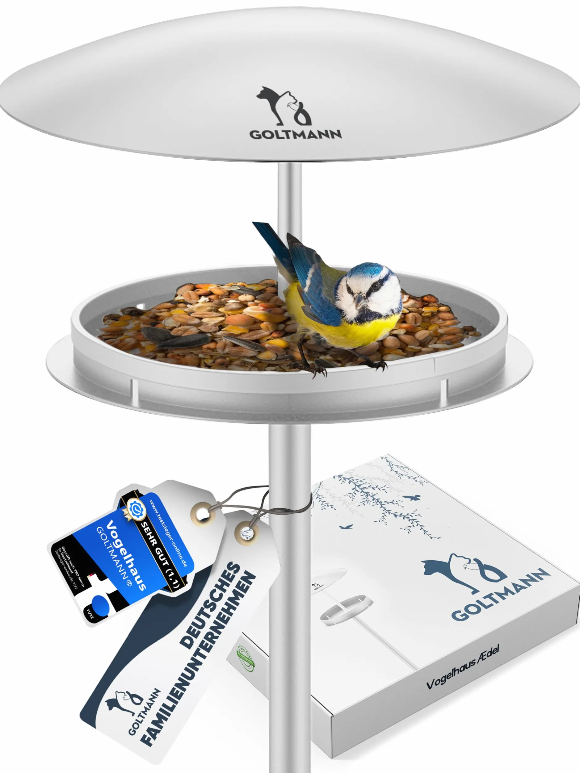 Ædel Pajarera con soporte resistente a la intemperie, comedero para pájaros con soporte de acero inoxidable, de pie, comedero de lujo para pájaros, perfecto como decoración de jardín o